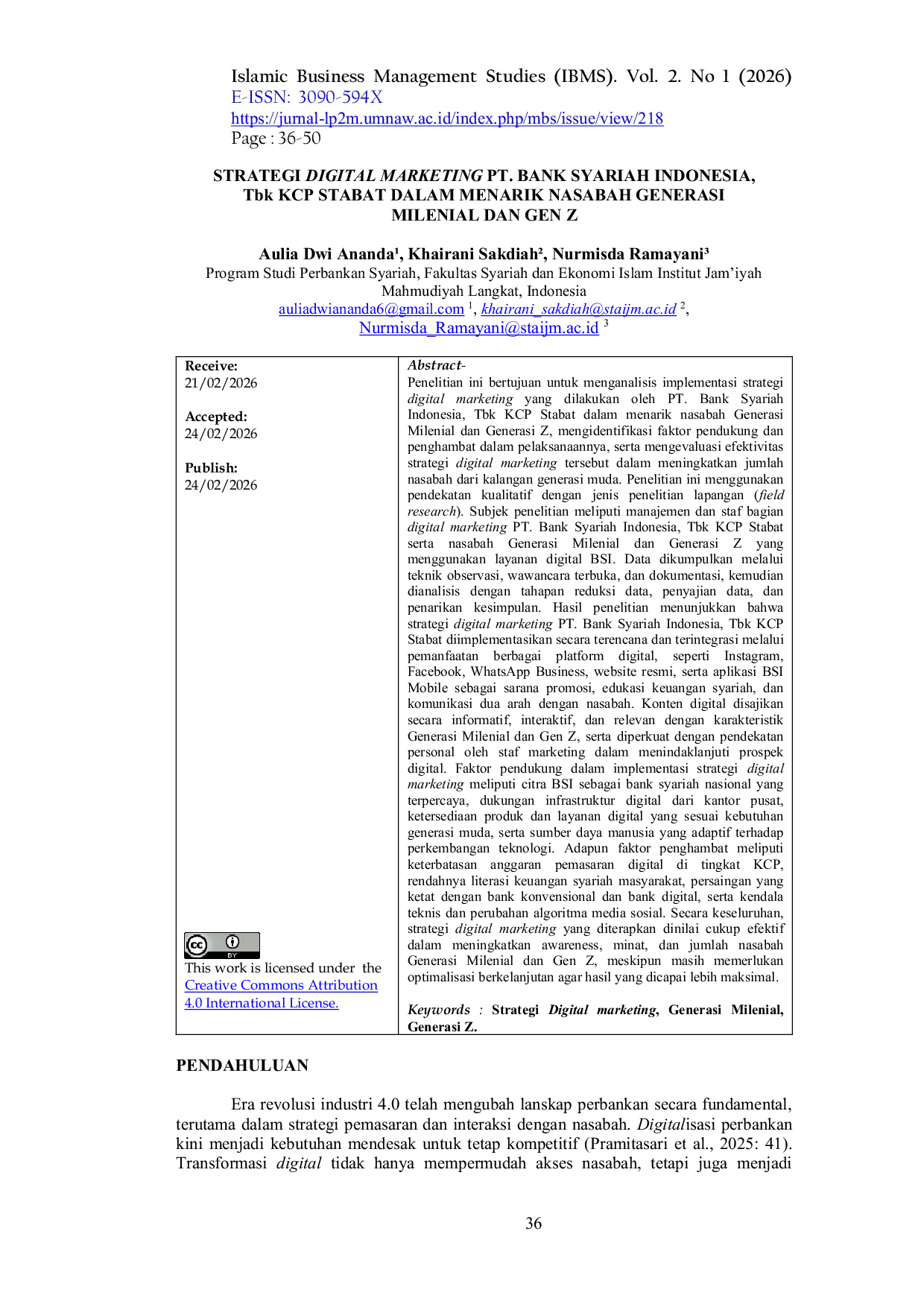 JURIS STRATEGI DIGITAL MARKETING PT BANK SYARIAH INDONESIA Tbk KCP STABAT DALAM MENARIK NASABAH GENERASI MILENIAL DAN GEN Z