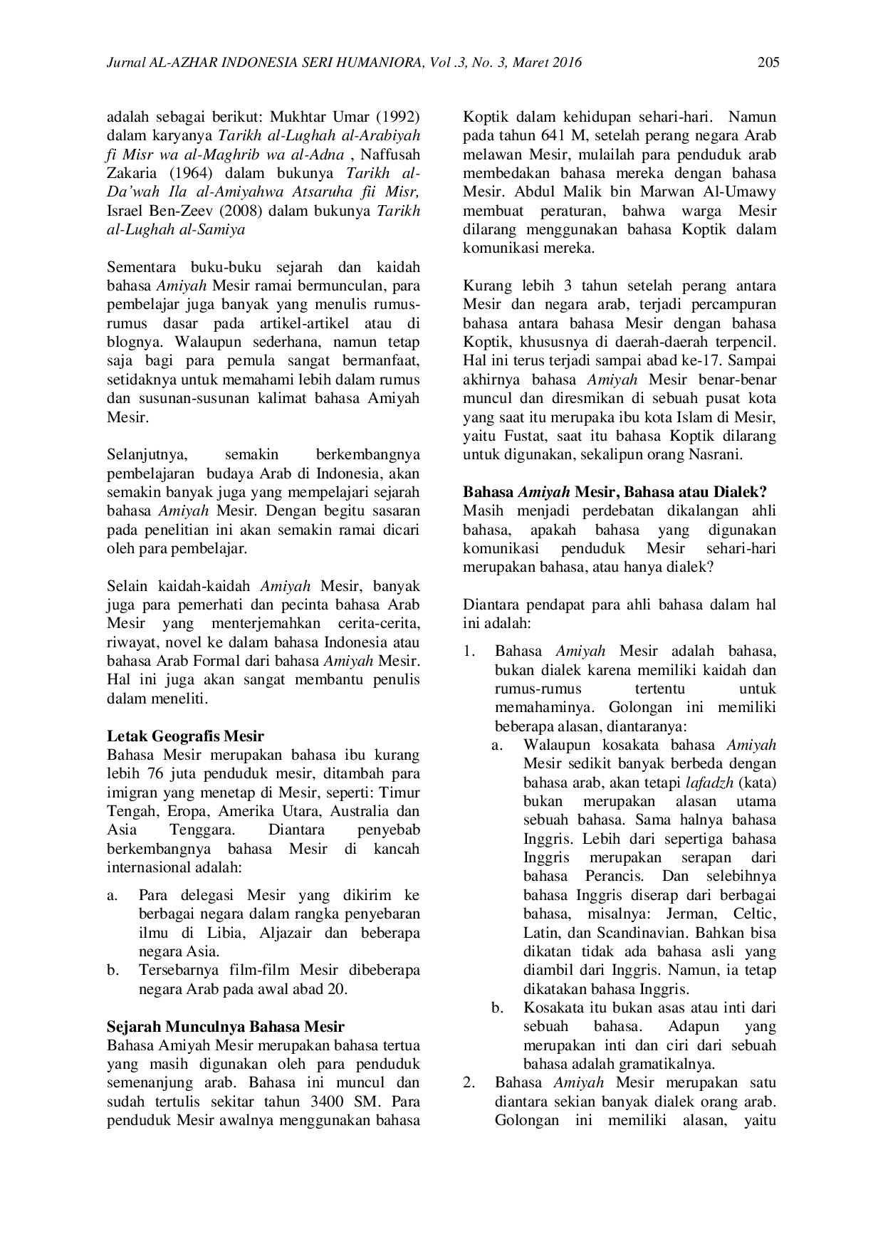 JURIS Bahasa Amiyah Mesir Sejarah Kaidah dan Perbedaanya dengan Bahasa Arab Klasik