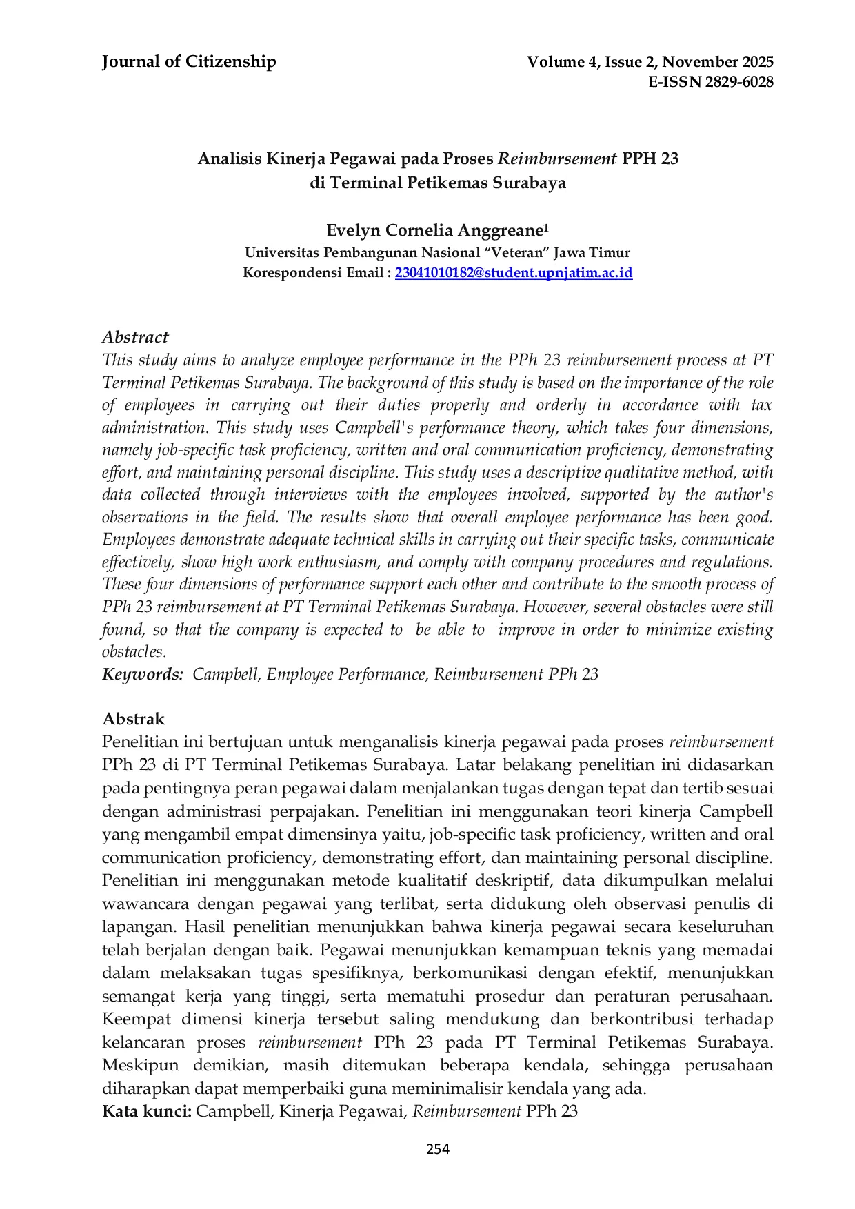 JURIS Analisis Kinerja Pegawai pada Proses Reimbursement PPH 23 di Terminal Petikemas Surabaya