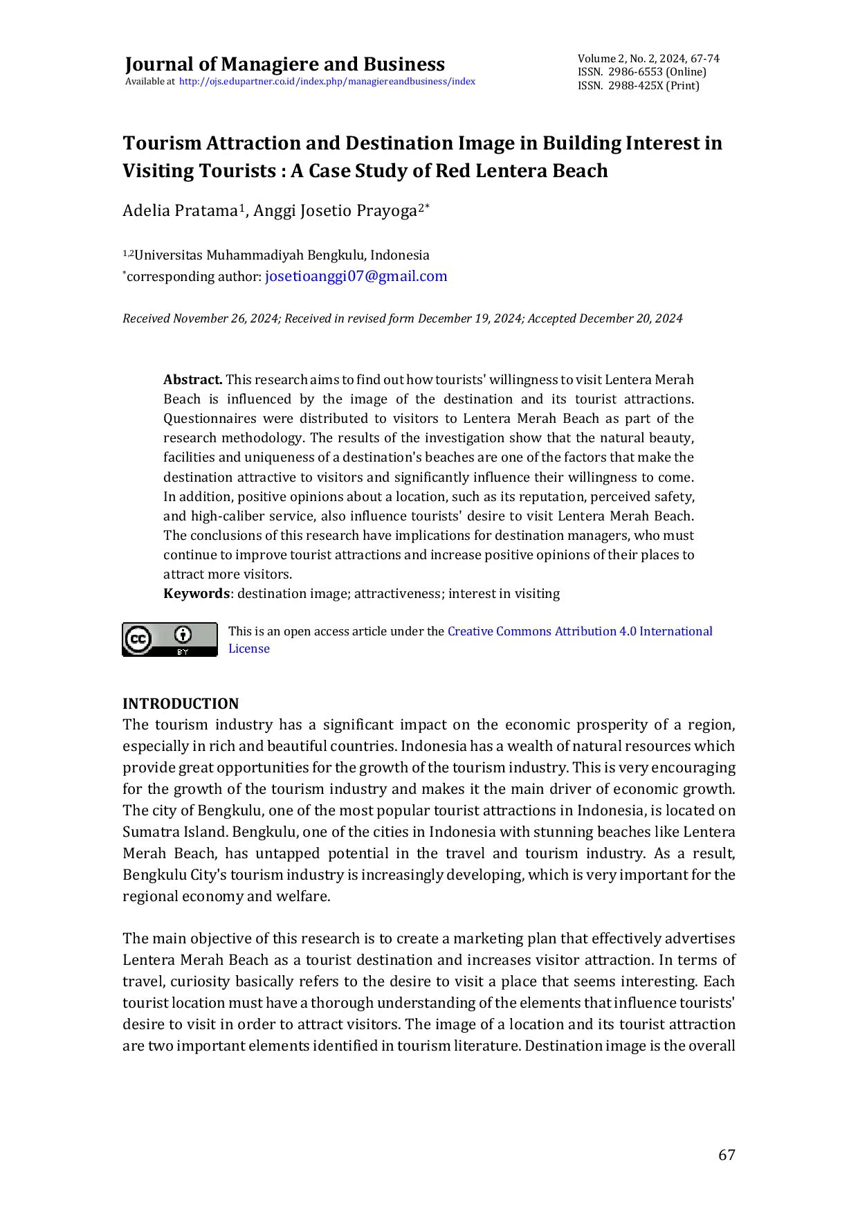 JURIS Tourism Attraction and Destination Image in Building Interest in Visiting Tourists A Case Study of Red Lentera Beach
