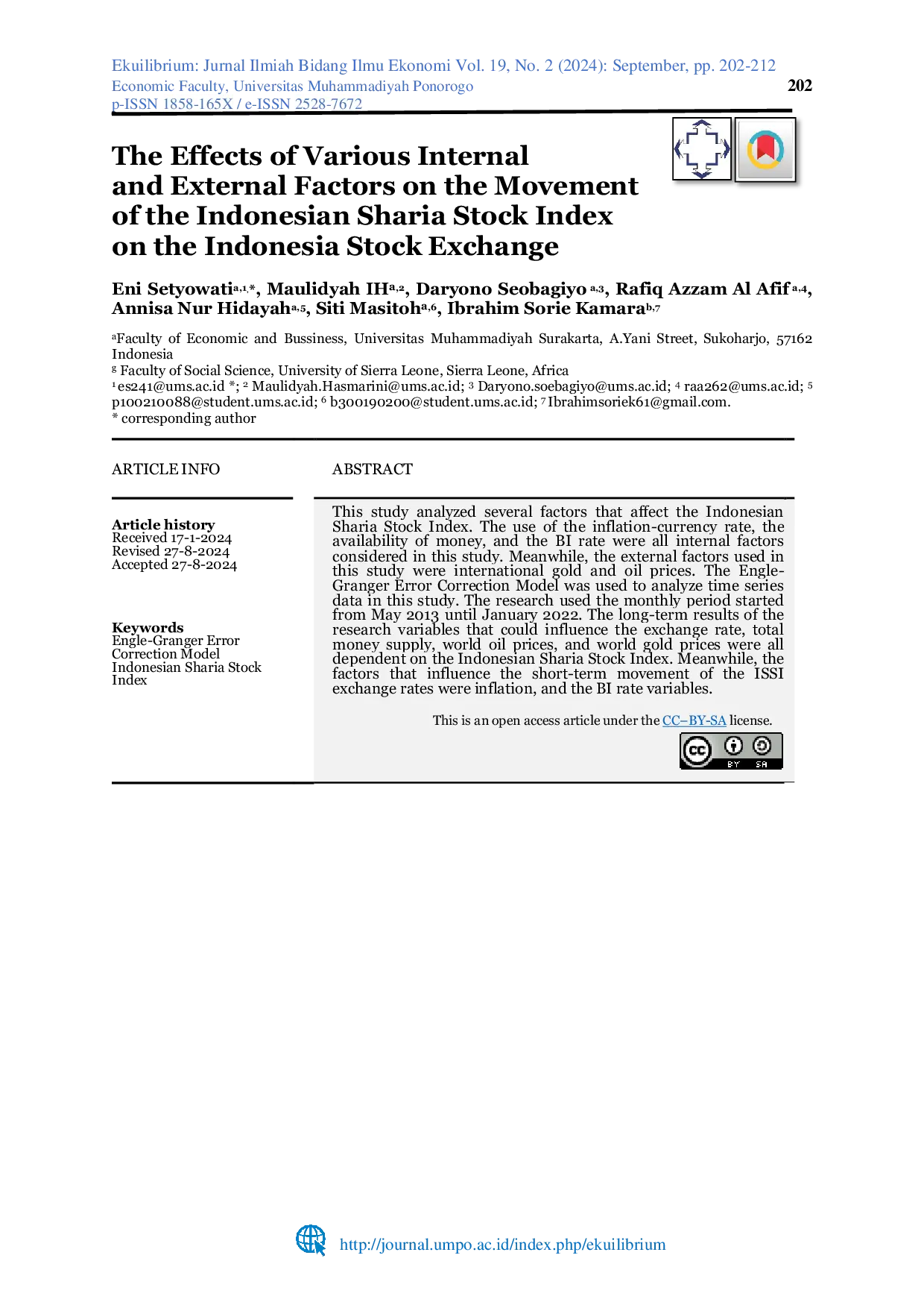 JURIS The Effects of Various Internal and External Factors on the Movement of the Indonesian Sharia Stock Index on the Indonesia Stock Exchange