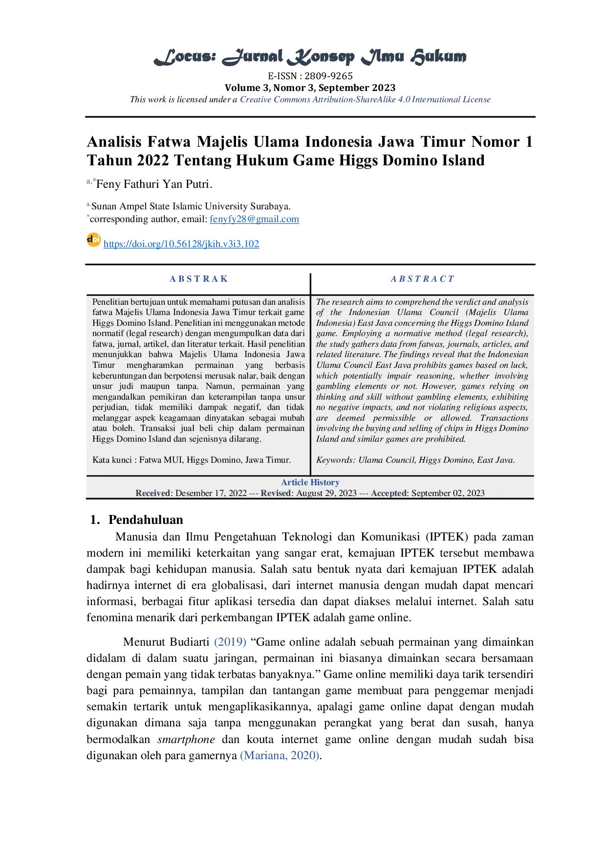 JURIS Analisis Fatwa Majelis Ulama Indonesia Jawa Timur Nomor 1 Tahun 2022 Tentang Hukum Game Higgs Domino Island