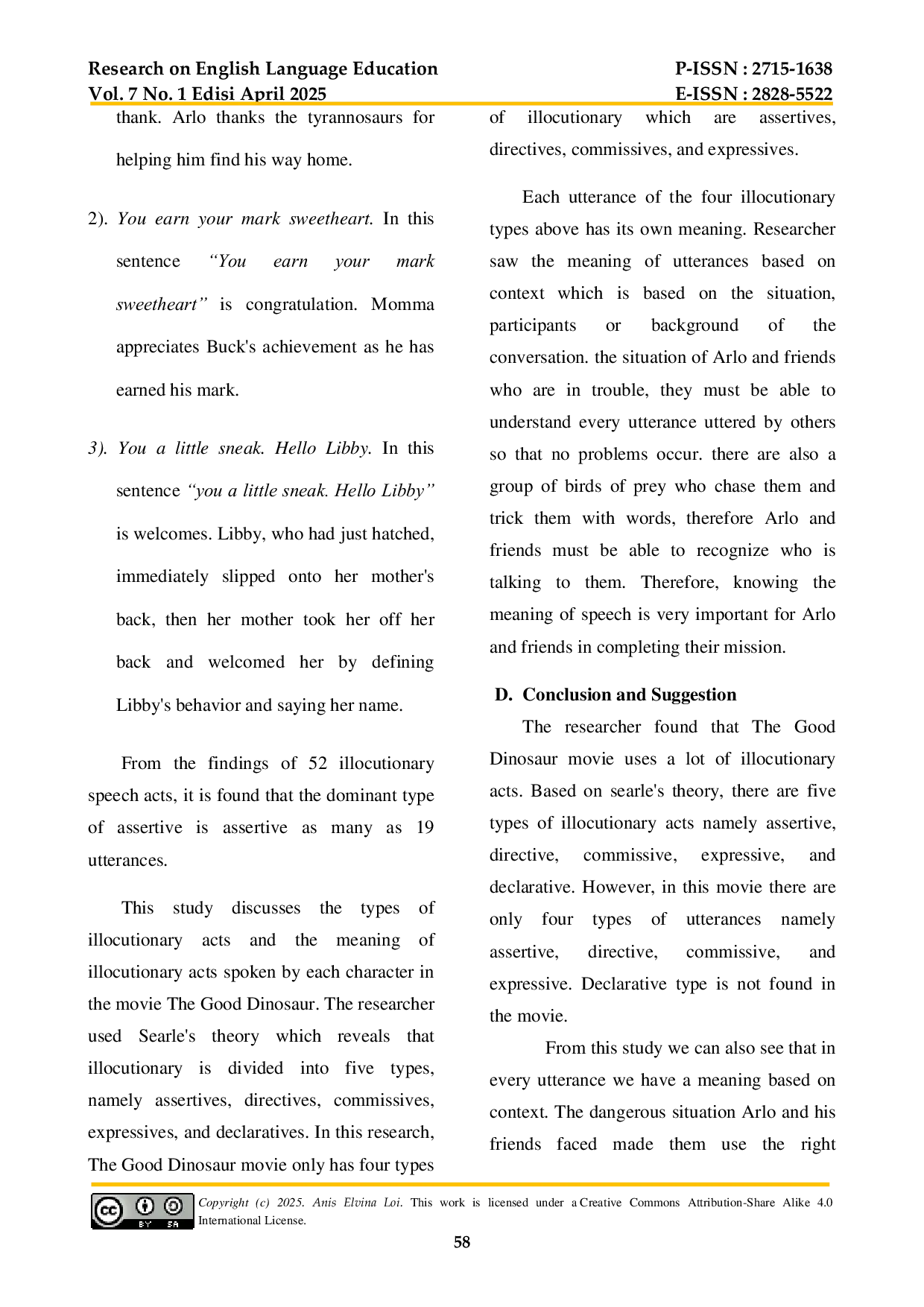 JURIS Illocutionary Acts Used in the Disney Movie The Good Dinosaur