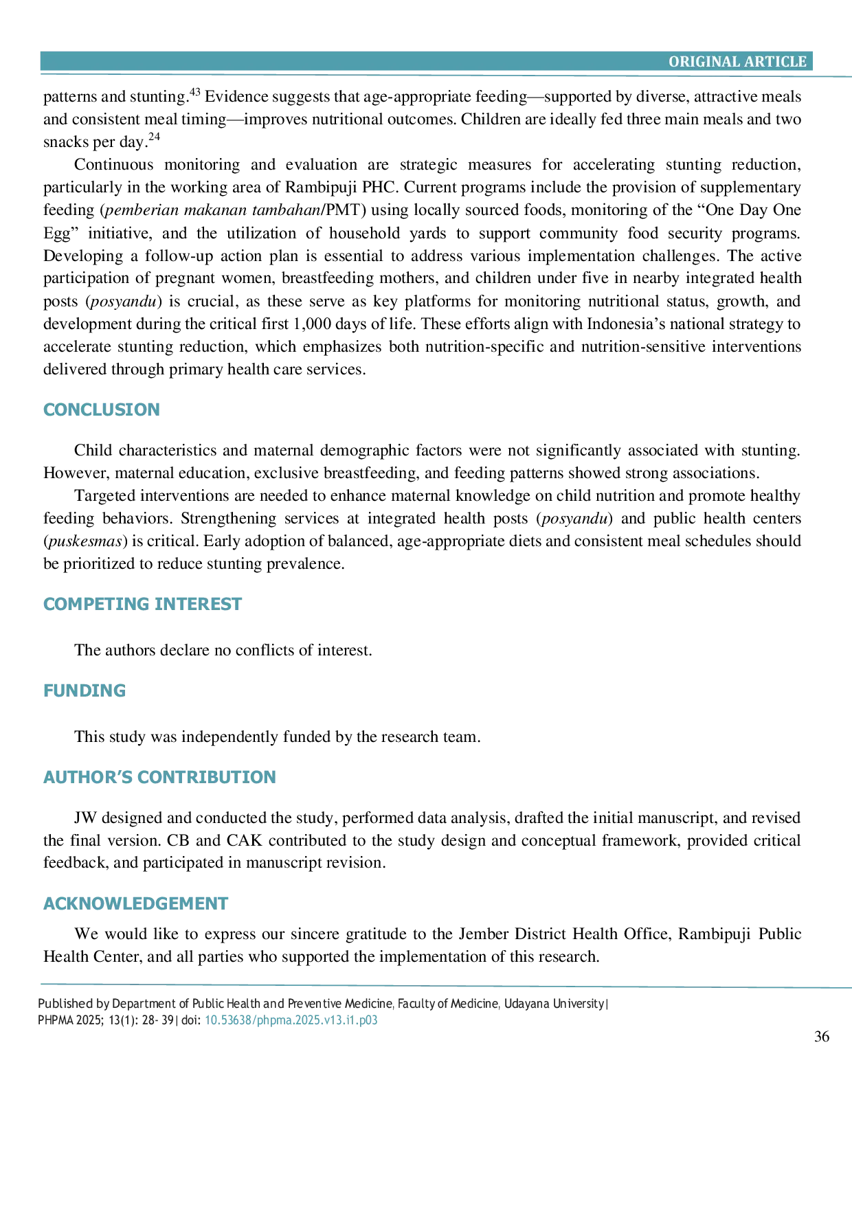 JURIS Relationship between diarrhea history exclusive breastfeeding and feeding patterns with stunting incidence in toddlers aged 24 59 months