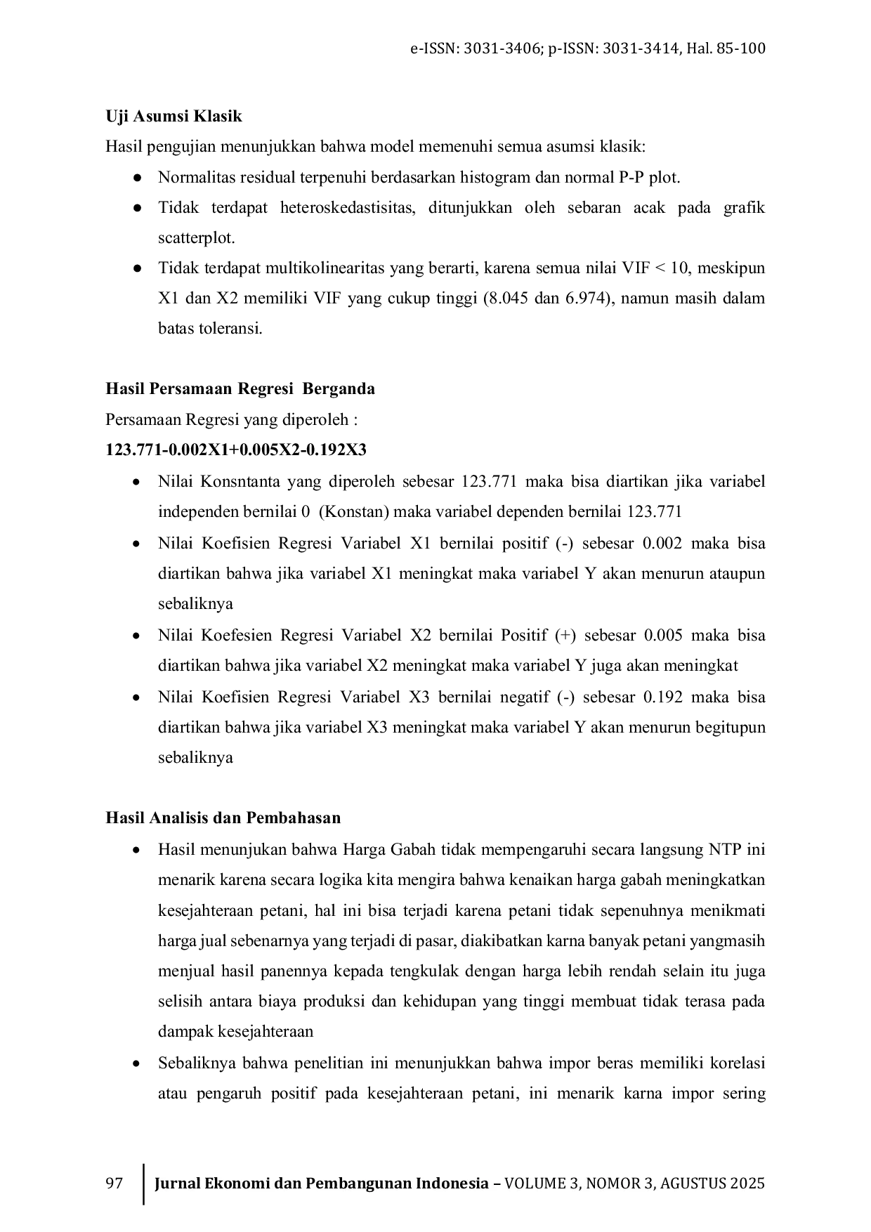 JURIS Analisis Pengaruh Harga Gabah Impor dan Produksi terhadap Kesejahteraan Petani Studi Kasus NTP di Indonesia