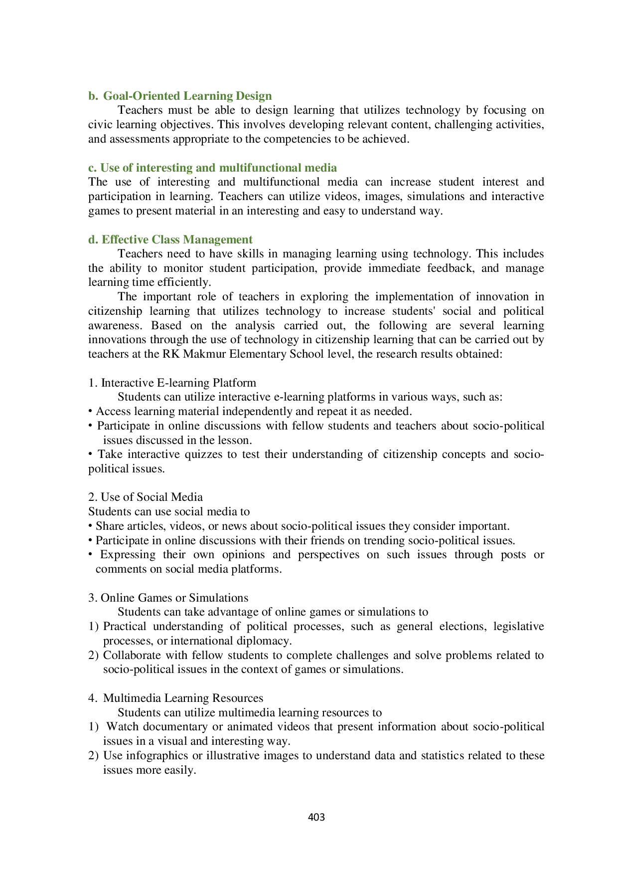 juris Innovation in Citizenship Learning At Rk Makmur Primary School Utilizing Technology to Increase Social and Political Awareness