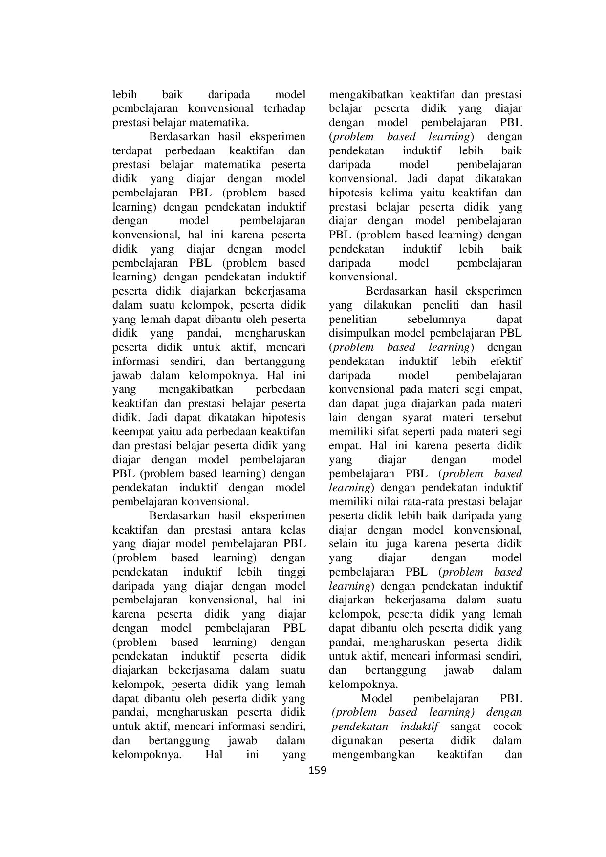 JURIS Keefektifan Model Pembelajaran Problem Based Learning dengan Pendekatan Induktif Terhadap Keaktifan dan Prestasi Belajar Matematika