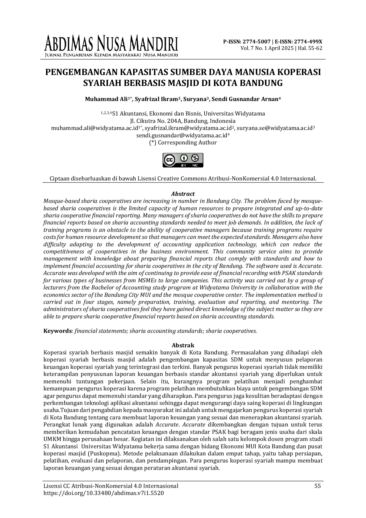 JURIS PENGEMBANGAN KAPASITAS SUMBER DAYA MANUSIA KOPERASI SYARIAH BERBASIS MASJID DI KOTA BANDUNG