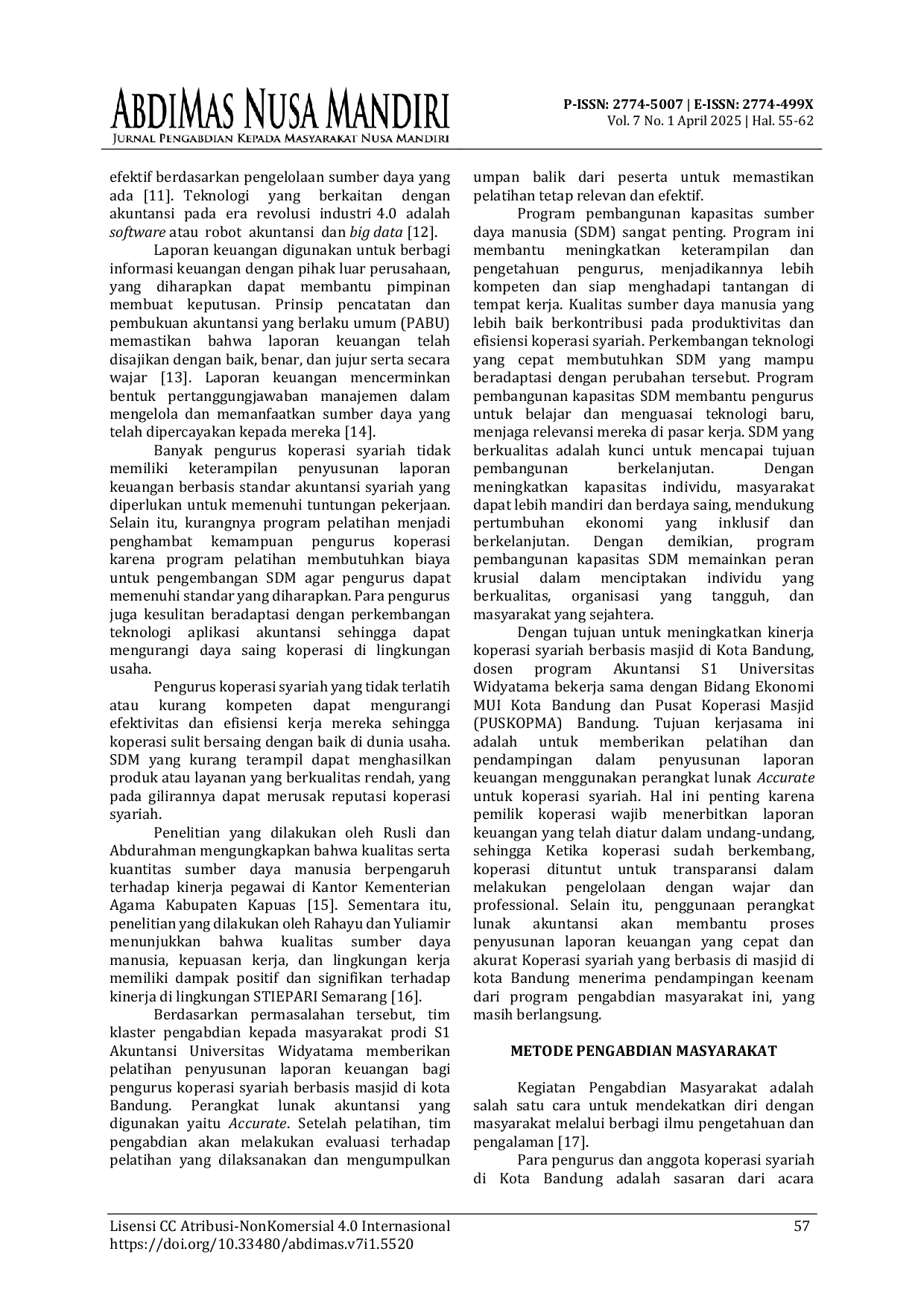 JURIS PENGEMBANGAN KAPASITAS SUMBER DAYA MANUSIA KOPERASI SYARIAH BERBASIS MASJID DI KOTA BANDUNG