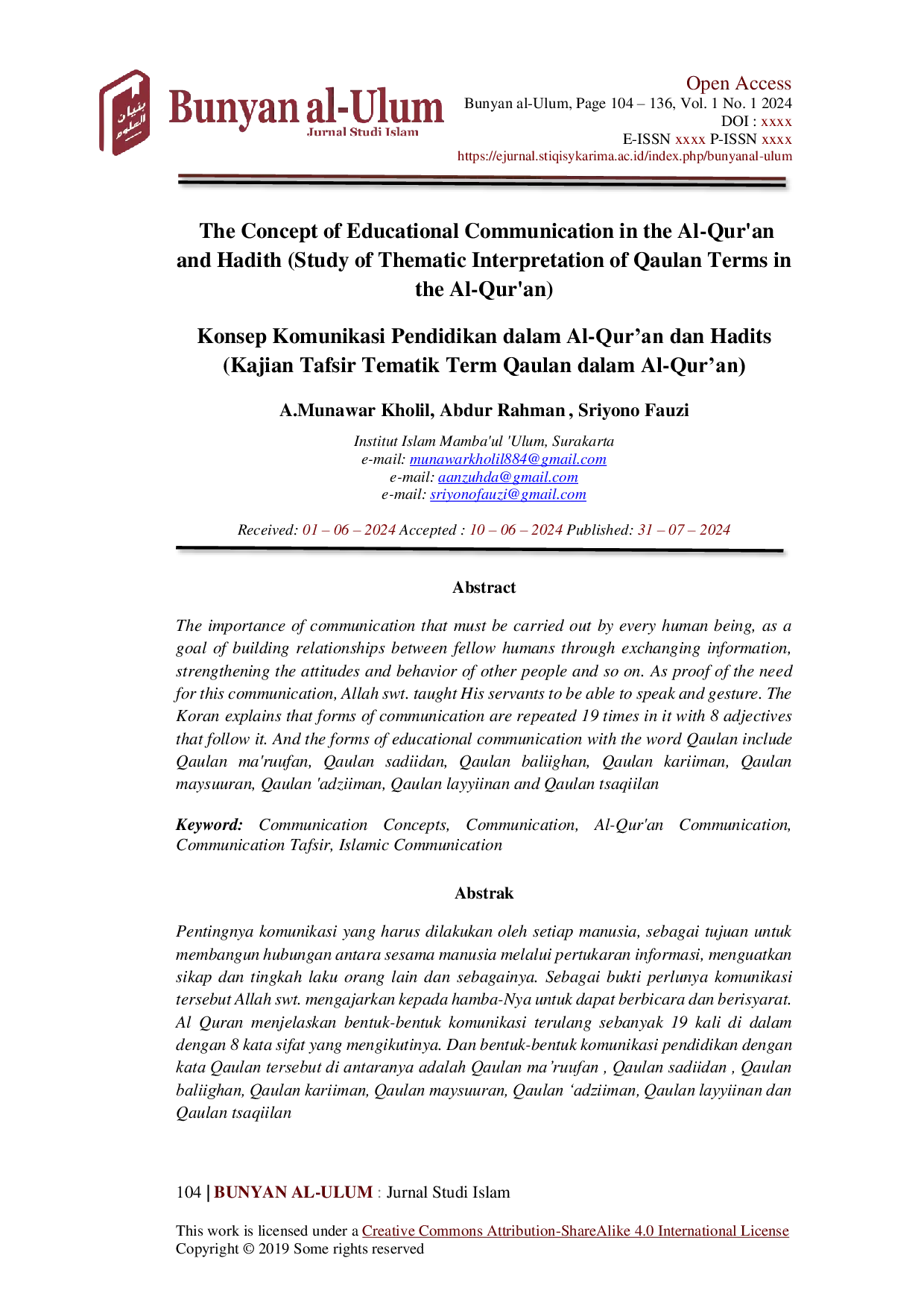 JURIS Konsep Komunikasi Pendidikan dalam Al Qur an dan Hadits Kajian Tafsir Tematik Term Qaulan dalam Al Qur an