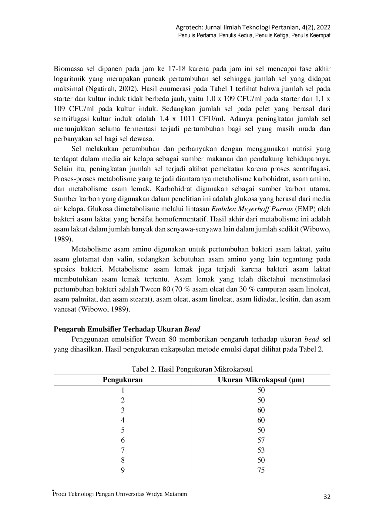 JURIS Enkapsulasi Lactobacillus acidophilus SNP 2 Menggunakan Alginat dan Susu Skim Metode Emulsi Serta Pengaruhnya Terhadap Viabilitas Sel Pada Berbagai Suhu dan pH