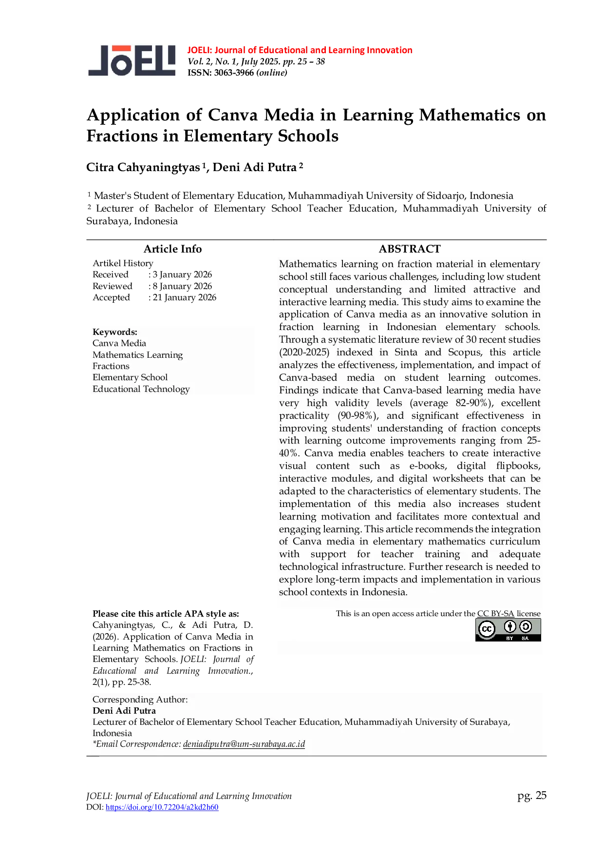 JURIS Application of Canva Media in Learning Mathematics on Fractions in Elementary Schools