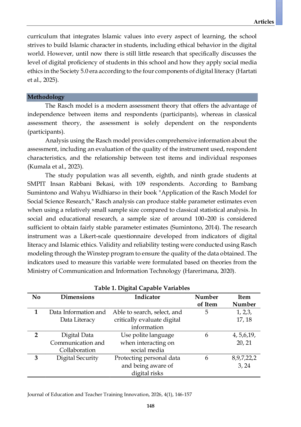 JURIS Analysis Of Students Digital Competence Level In Social Media Ethics In The Society 5 0 Era Using The Rasch Model