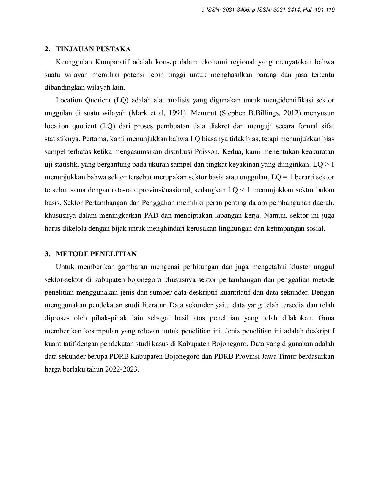 JURIS Keunggulan Komparatif Sektor Pertambangan Dan Penggalian di Kabupaten Bojonegoro Berdasarkan Perhitungan Analisis Location Quotient