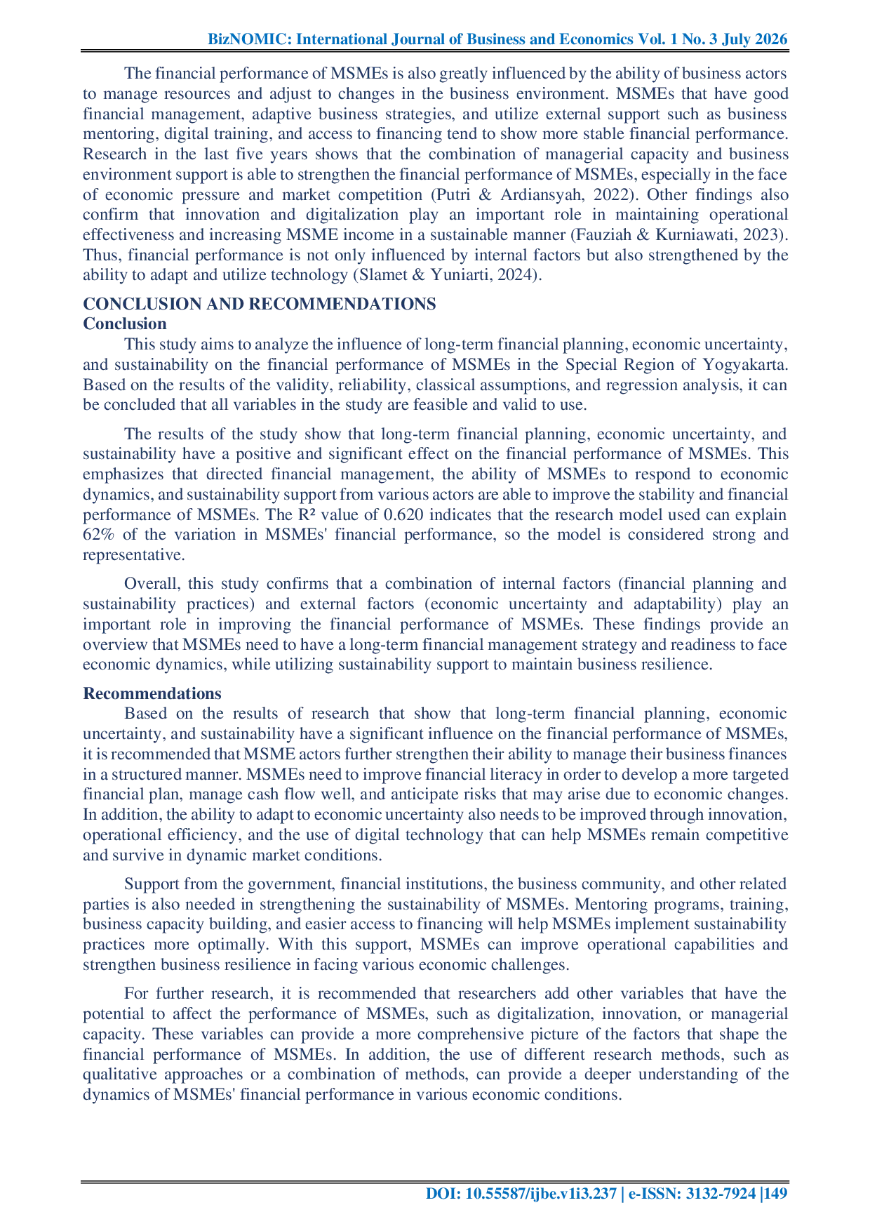 JURIS The Effect of Long Term Financial Planning and Economic Uncertainty on The Financial Performance of Msmes With the Sustainability Factor as a Moderating Variable