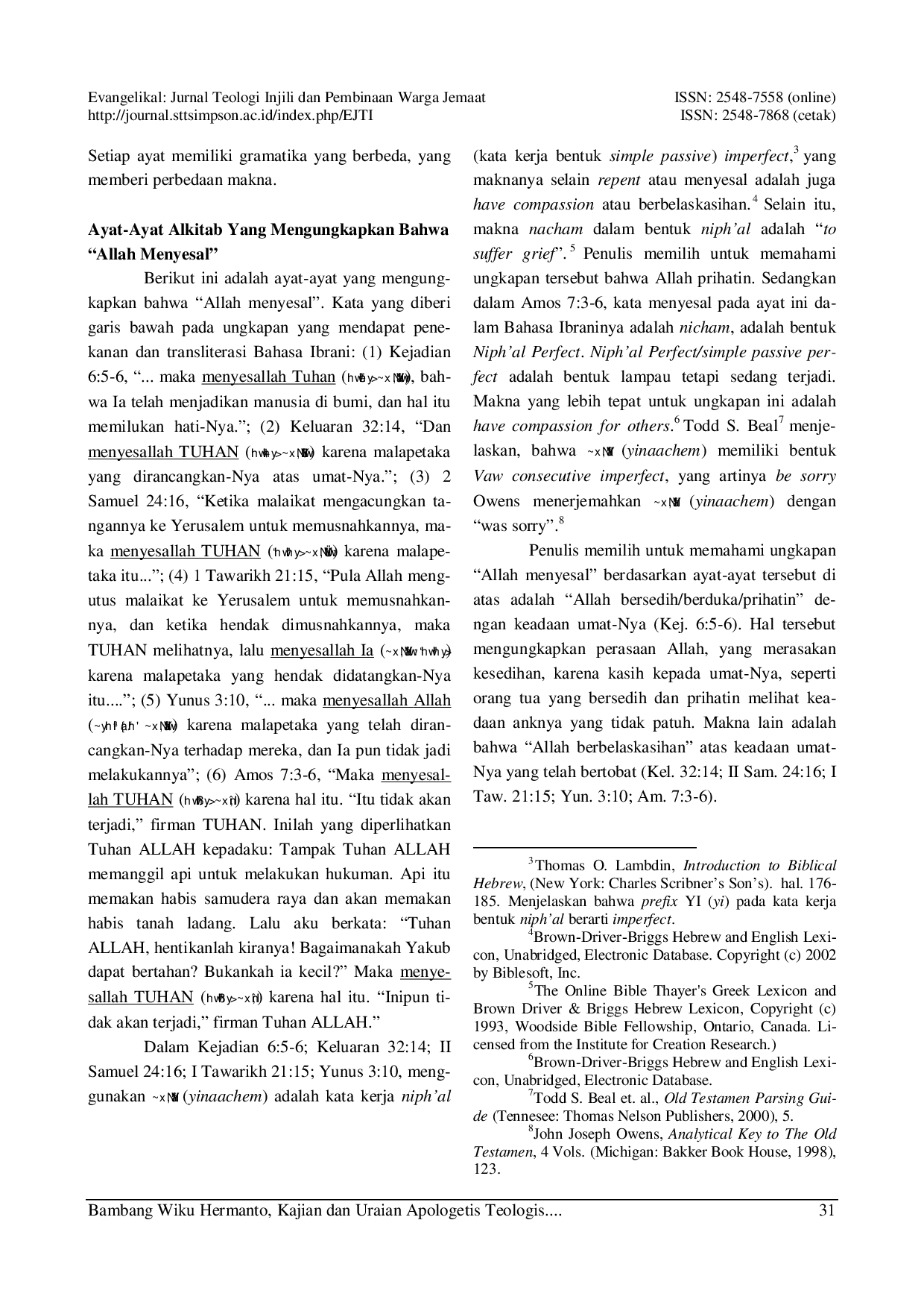 juris Kajian Dan Uraian Apologetis Teologis Terhadap Ungkapan Allah Menyesal Dalam Alkitab