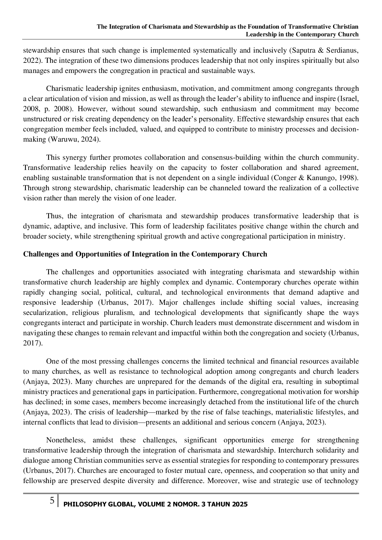 JURIS The Integration of Charismata and Stewardship as the Foundation of Transformative Christian Leadership in the Contemporary Church