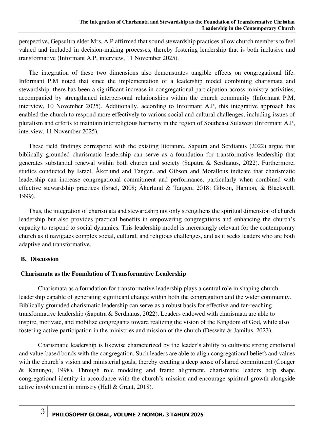 JURIS The Integration of Charismata and Stewardship as the Foundation of Transformative Christian Leadership in the Contemporary Church