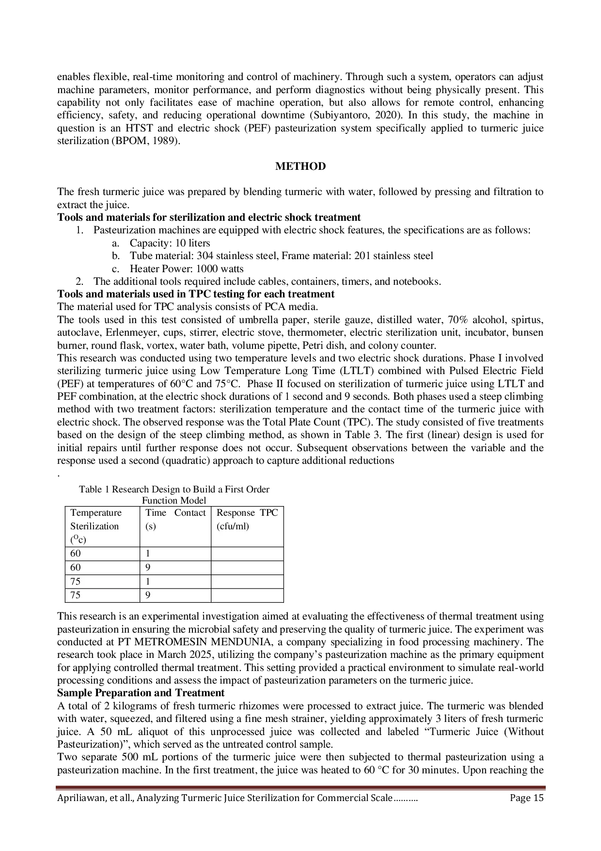 JURIS Analisis Sterilisasi Jus Kunyit Skala Komersil Pendekatan HTST dan PEF