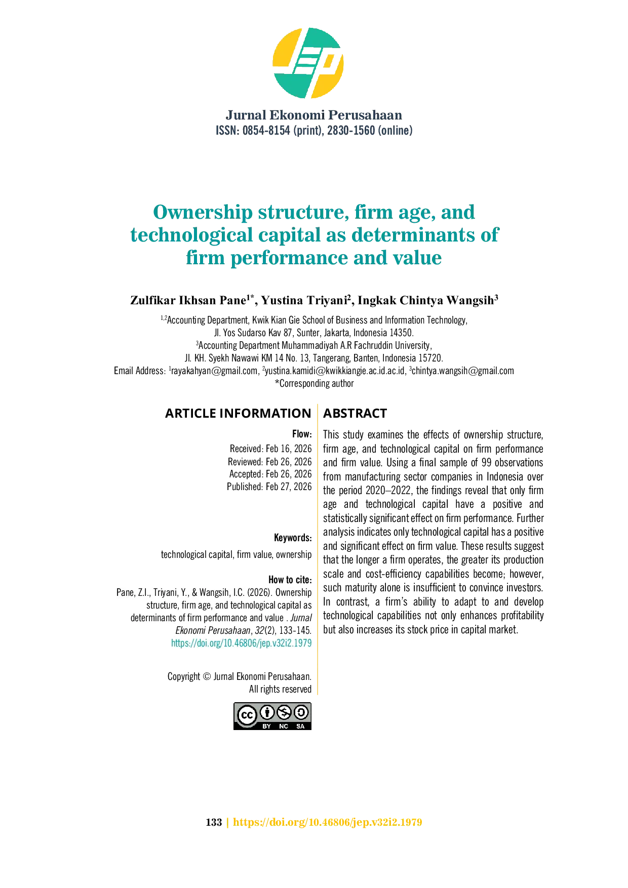 JURIS Ownership structure firm age and technological capital as determinants of firm performance and value