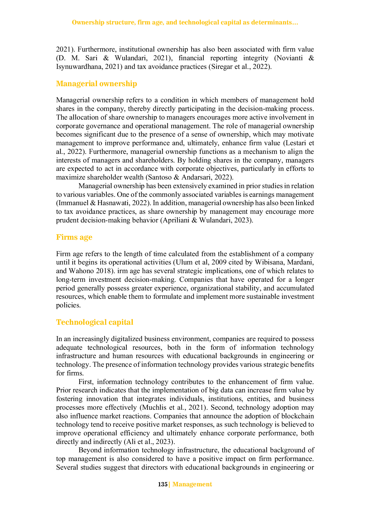 JURIS Ownership structure firm age and technological capital as determinants of firm performance and value