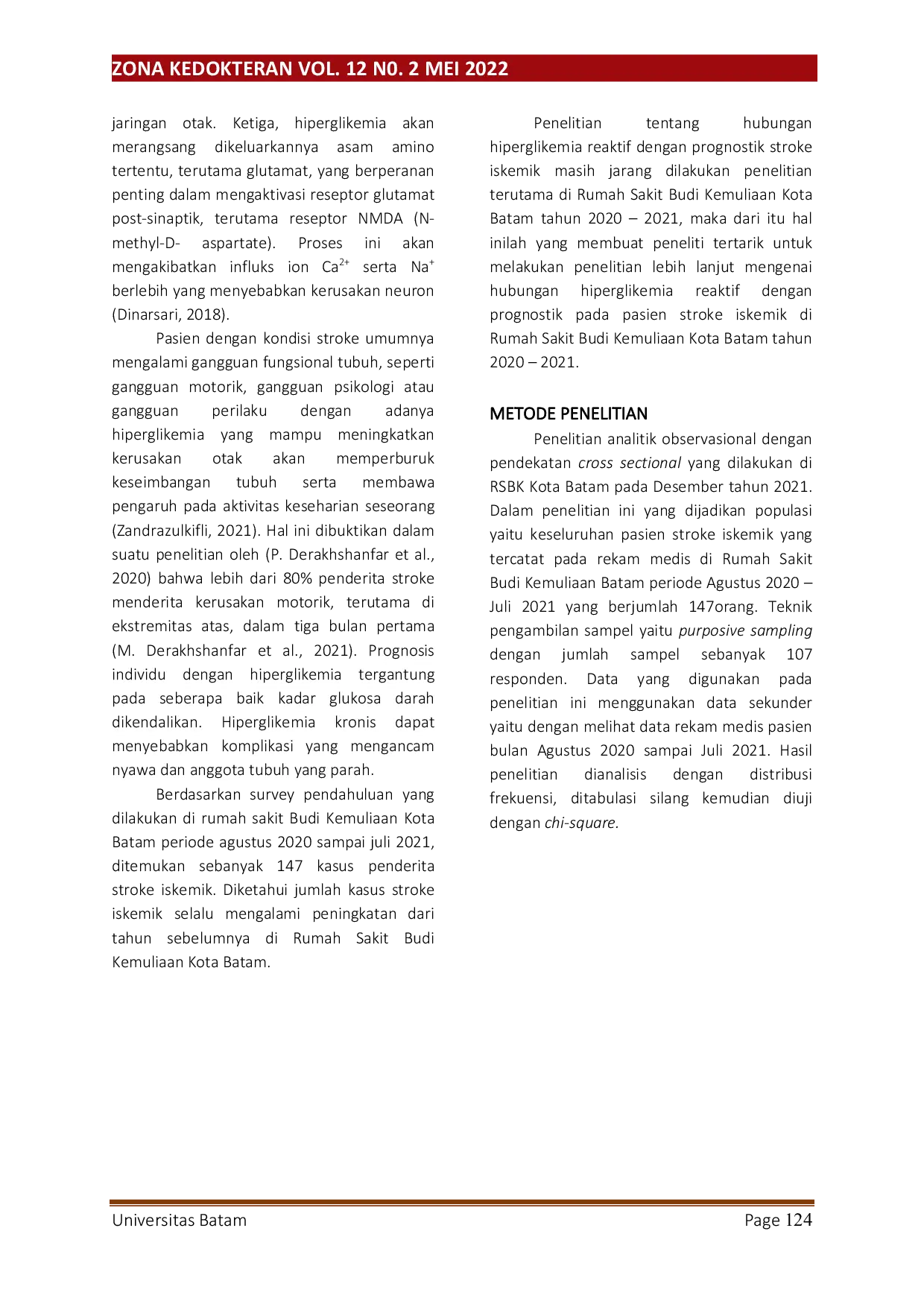 JURIS Hubungan Hiperglikemia Reaktif dengan Prognostik Stroke Iskemik di Rumah Sakit Budi Kemuliaan Kota Batam