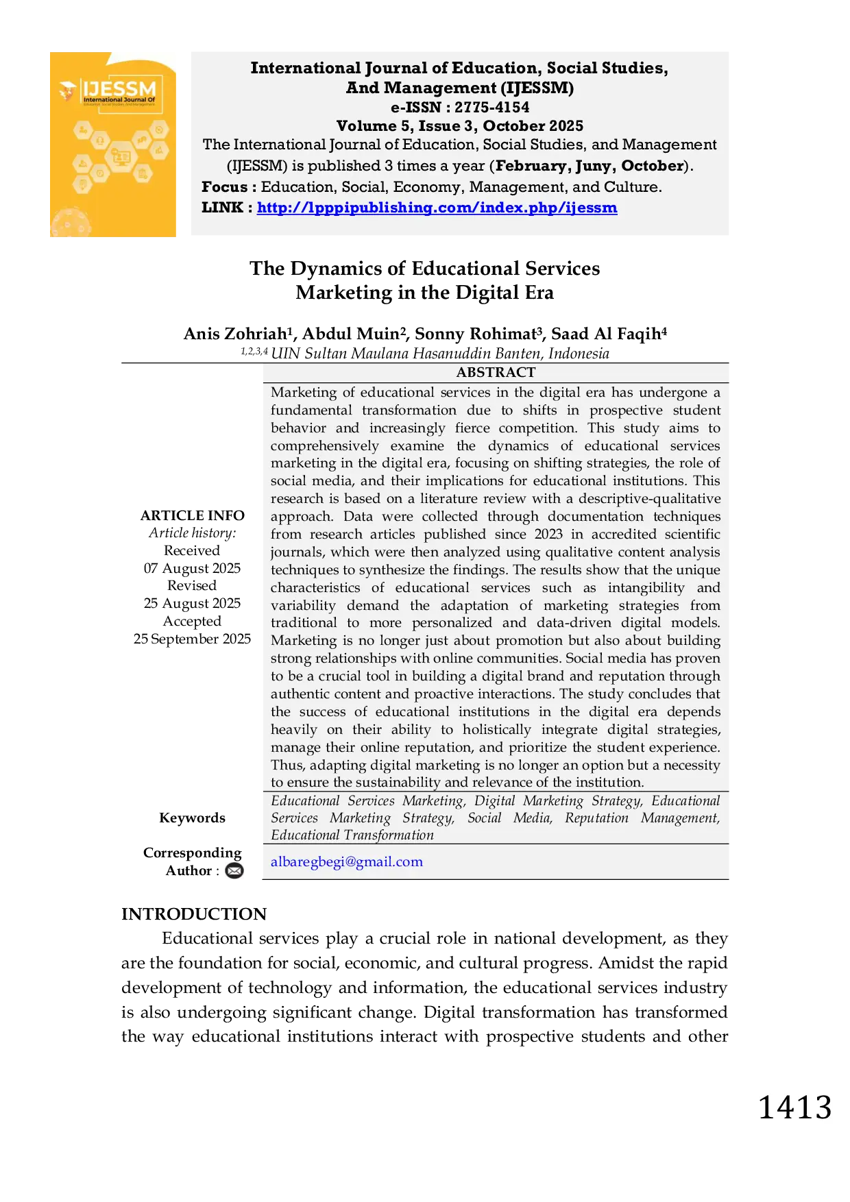 JURIS The Dynamics of Educational Services Marketing in the Digital Era