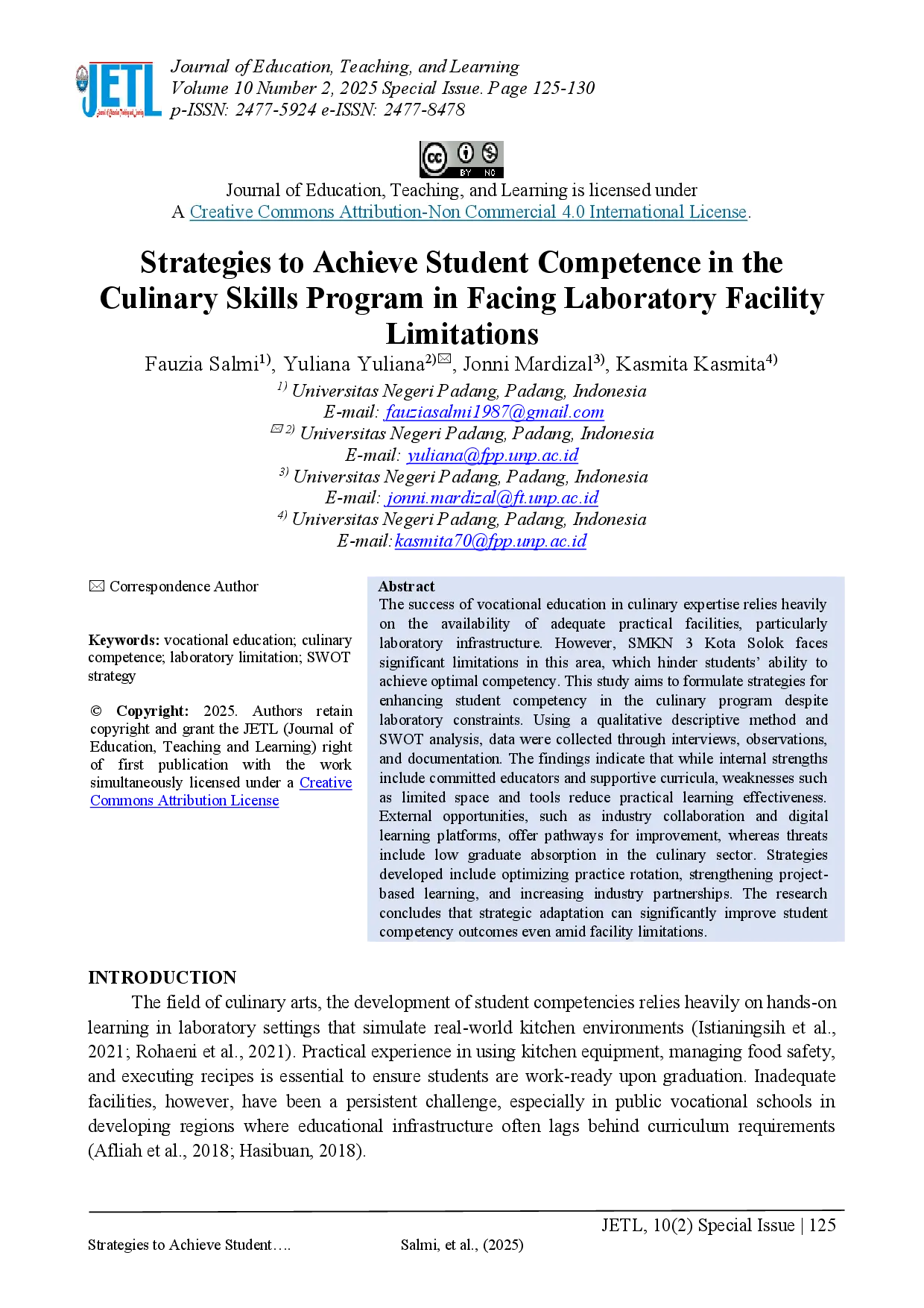 juris Strategies to Achieve Student Competence in the Culinary Skills Program in Facing Laboratory Facility Limitations