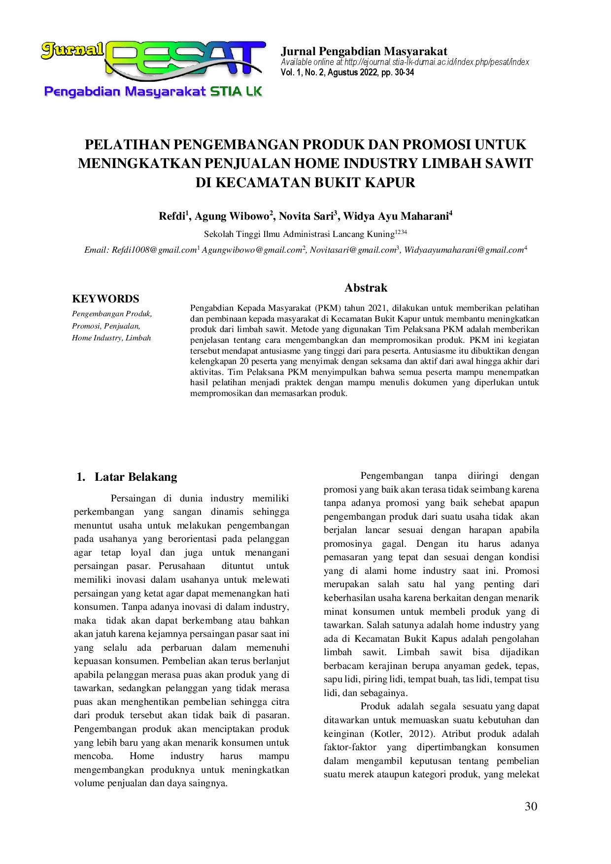 juris Pelatihan Pengembangan Produk Dan Promosi Untuk Meningkatkan Penjualan Home Industry Limbah Sawit Di Kecamatan Bukit Kapur