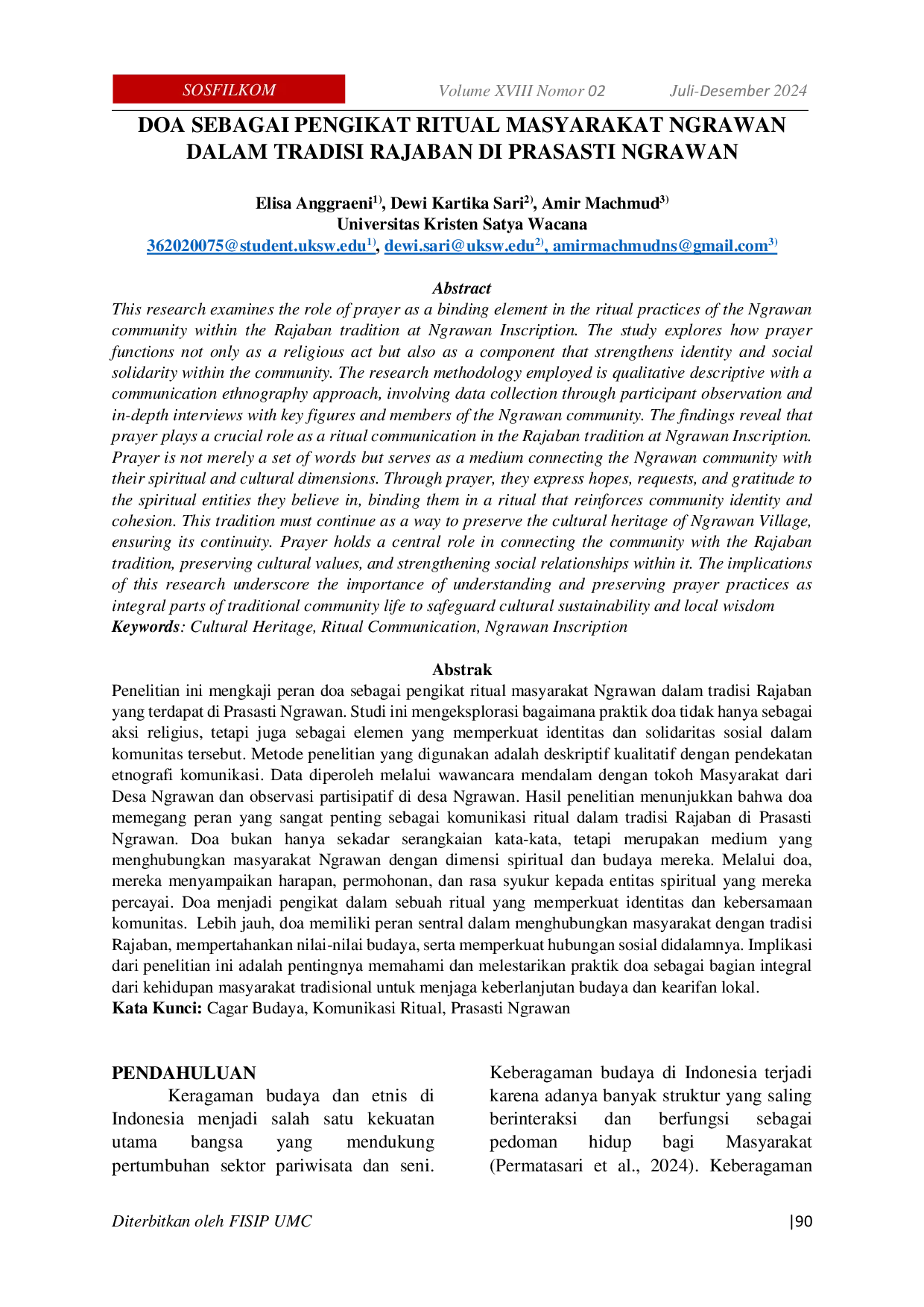 JURIS Doa Sebagai Pengikat Ritual Masyarakat Ngrawan Dalam Tradisi Rajaban Di Prasasti Ngrawan