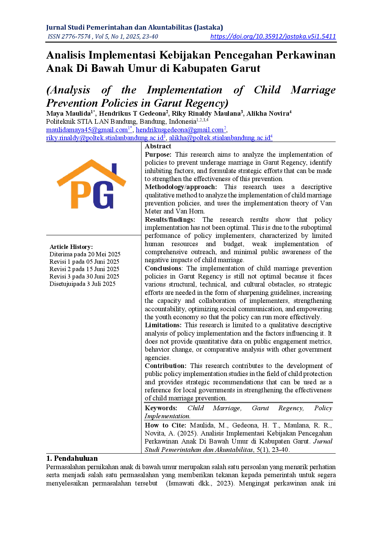 juris Analisis Implementasi Kebijakan Pencegahan Perkawinan Anak Di Bawah Umur di Kabupaten Garut