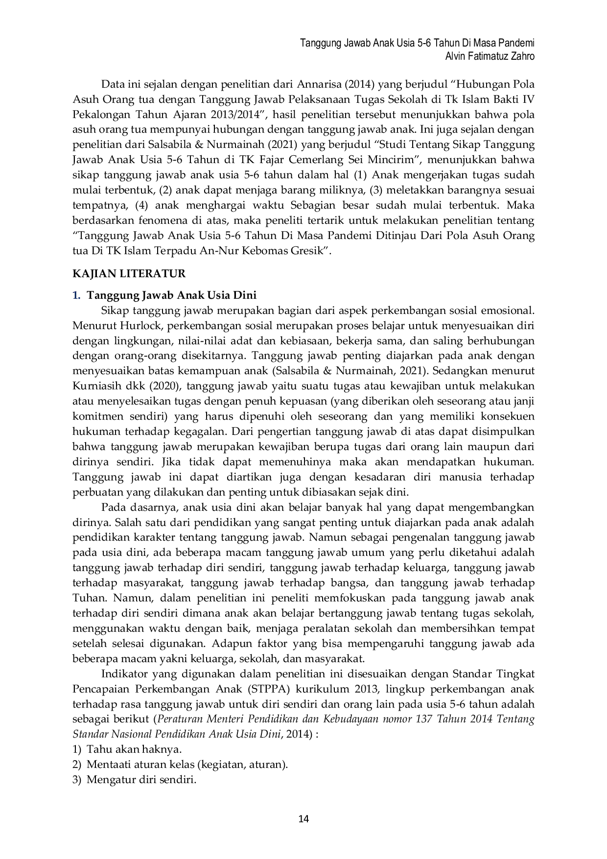 JURIS Tanggung Jawab Anak Usia 5 6 Tahun Di Masa Pandemi Ditinjau Dari Pola Asuh Orang Tua Di Tk Islam Terpadu An Nur Kebomas Gresik
