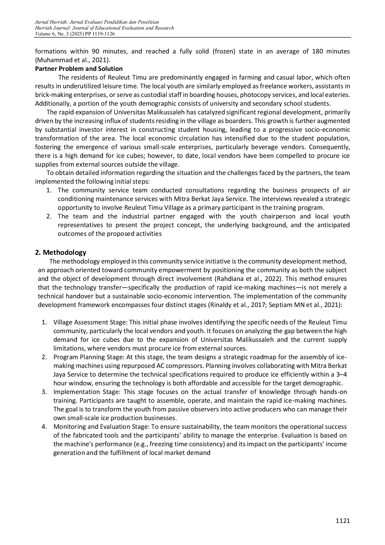 JURIS Training Program on the Fabrication and Maintenance of Rapid Ice Cube Production Systems Utilizing Split Air Conditioner Compressors for the Youth of Reuleut Timu Village