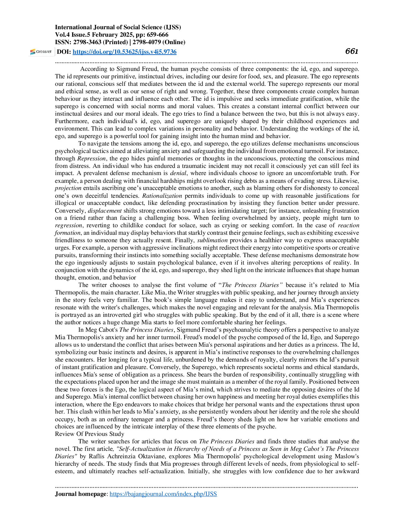 JURIS Defense Mechanism Due to Mia s Anxiety in Princess Diaries Using Freudian Psychoanalysis