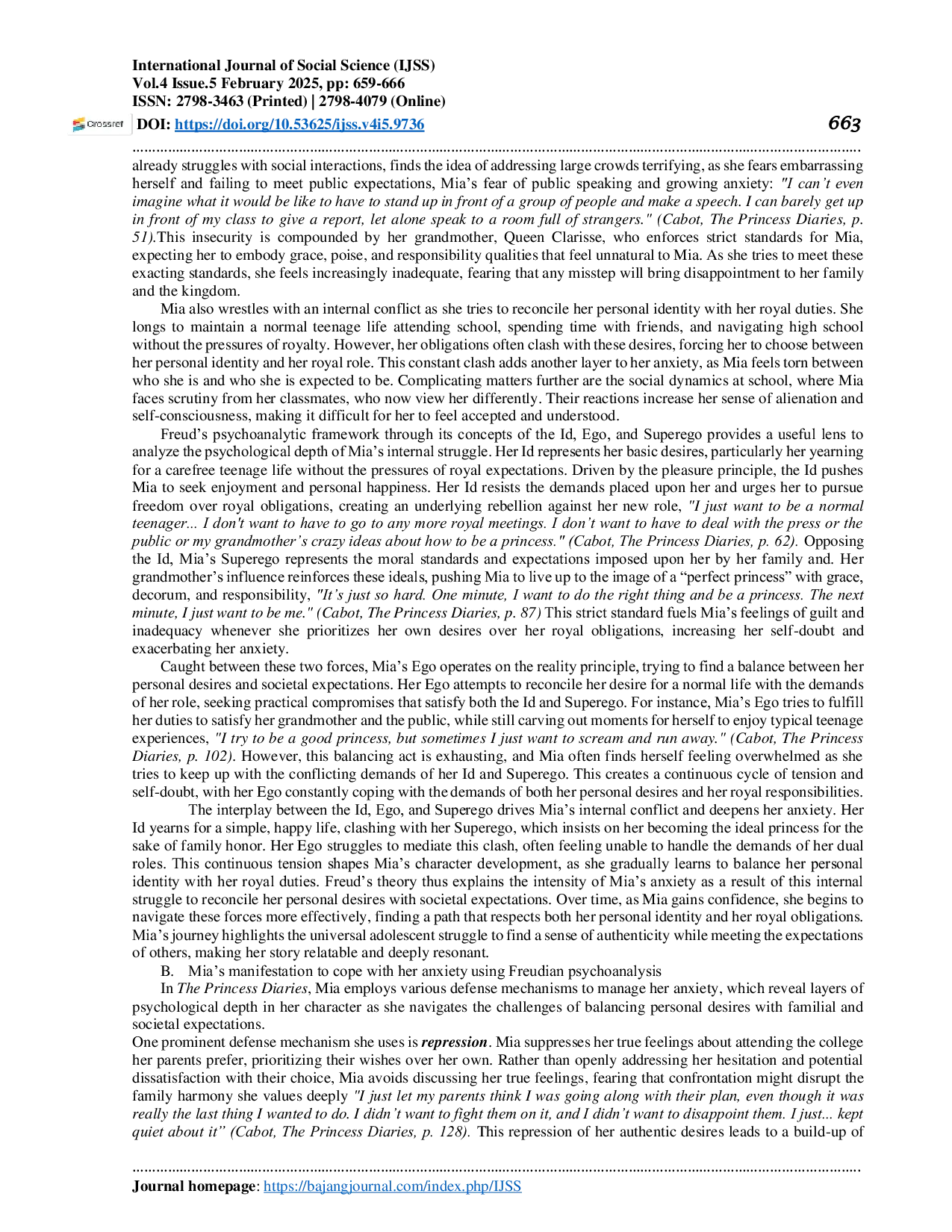 JURIS Defense Mechanism Due to Mia s Anxiety in Princess Diaries Using Freudian Psychoanalysis