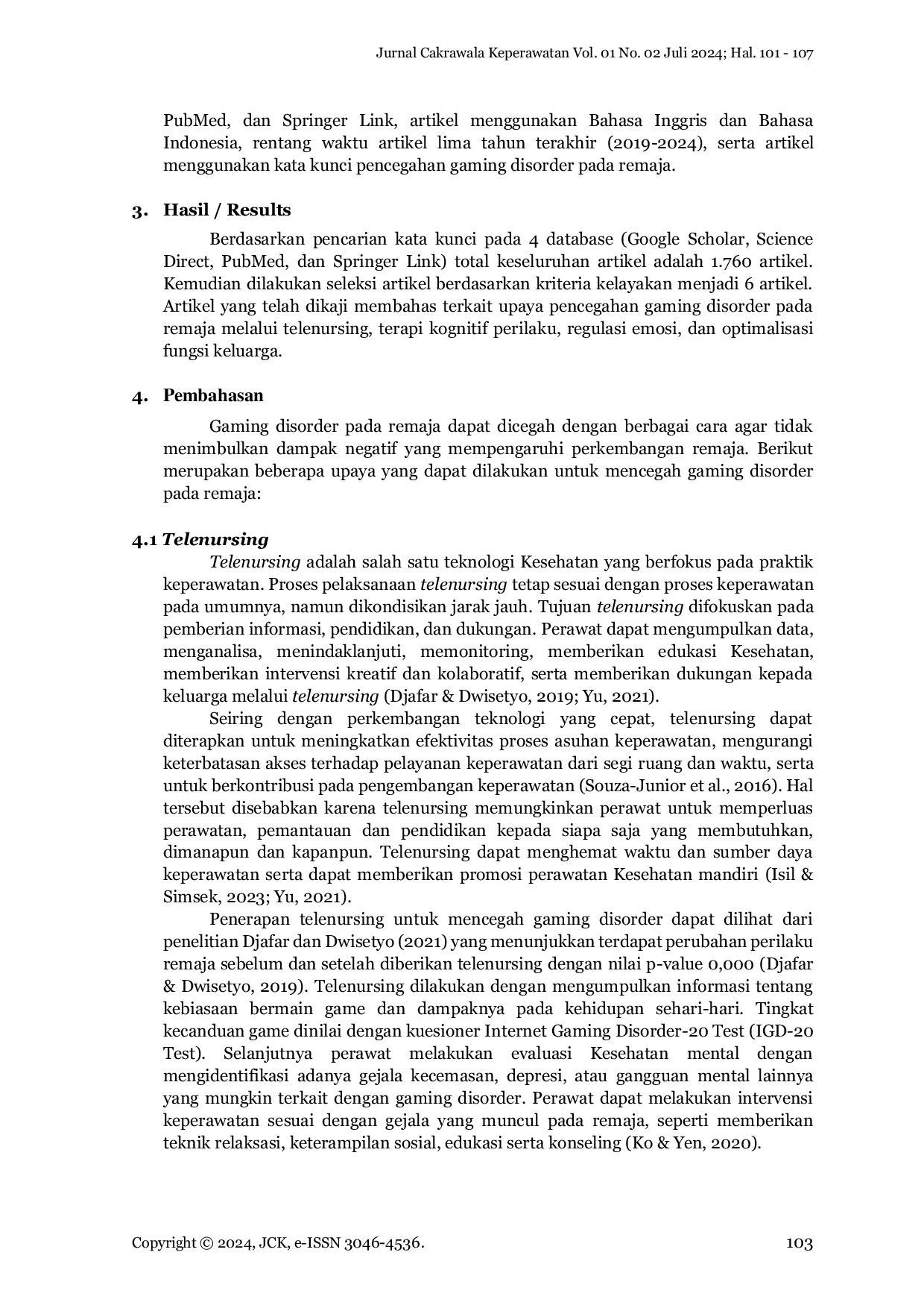 JURIS Upaya Pencegahan Gaming Disorder Pada Remaja Literature Review