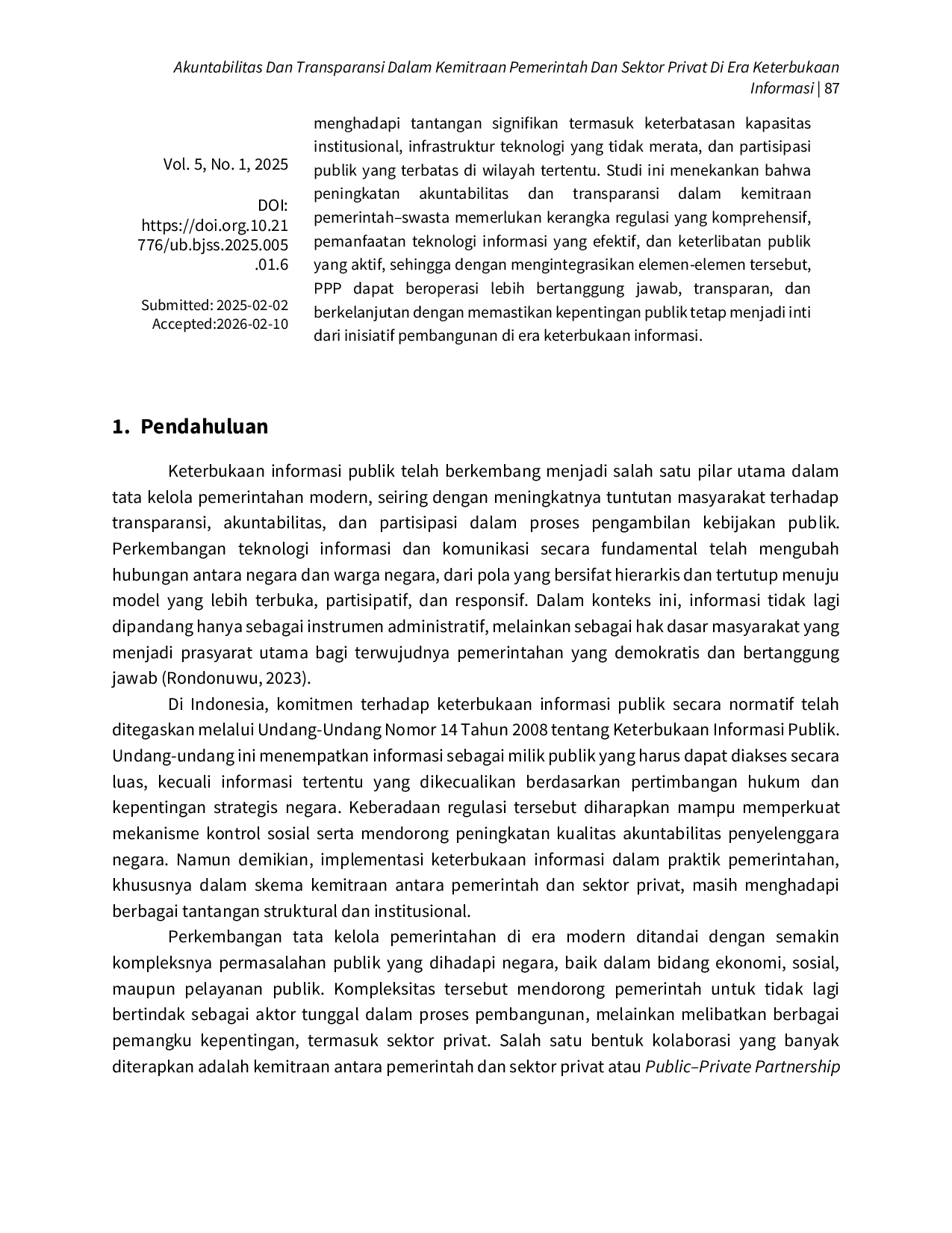JURIS Akuntabilitas dan Transparansi dalam Kemitraan Pemerintah dan Sektor Privat di Era Keterbukaan Informasi