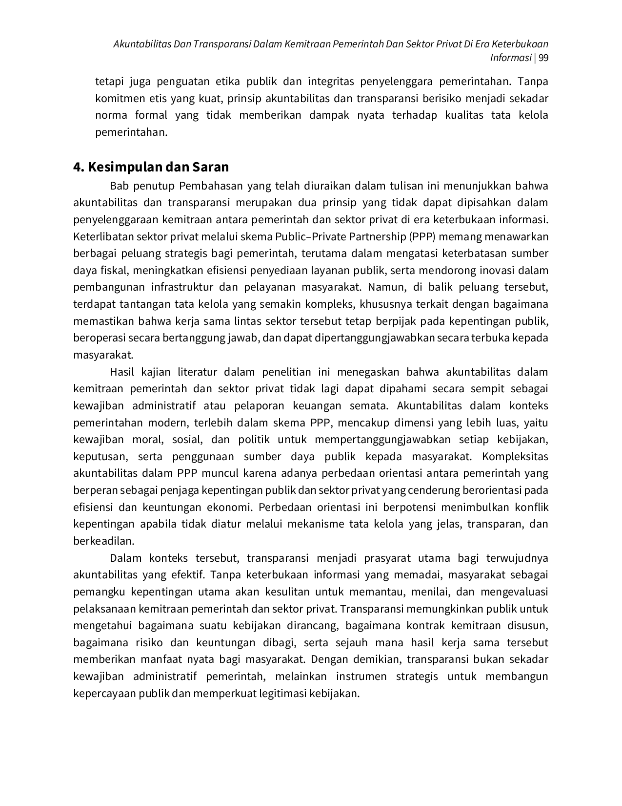 JURIS Akuntabilitas dan Transparansi dalam Kemitraan Pemerintah dan Sektor Privat di Era Keterbukaan Informasi