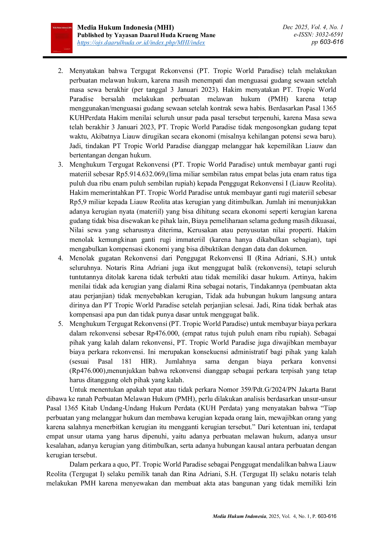 JURIS Analisis Putusan Perbuatan Melawan Hukum Perkara Nomor 359 Pdt G 2024 PN Jkt Brt
