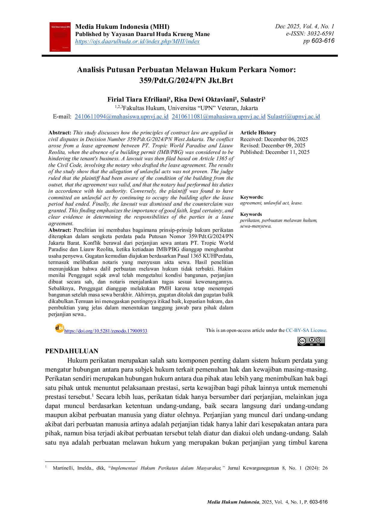 JURIS Analisis Putusan Perbuatan Melawan Hukum Perkara Nomor 359 Pdt G 2024 PN Jkt Brt