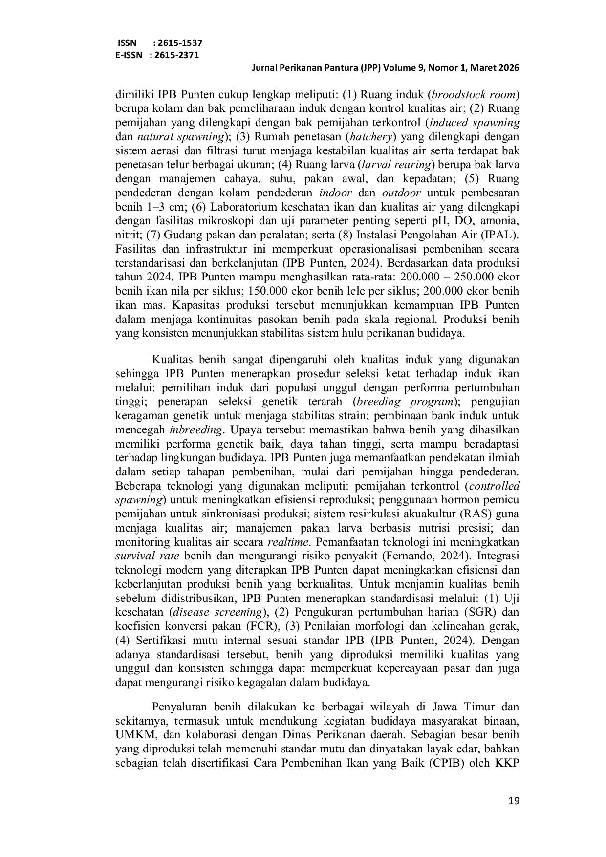 JURIS Peran Instalasi Perikanan Budidaya IPB Punten Dalam Mendukung Ketahanan Pangan Melalui Penyediaan Benih Berkualitas