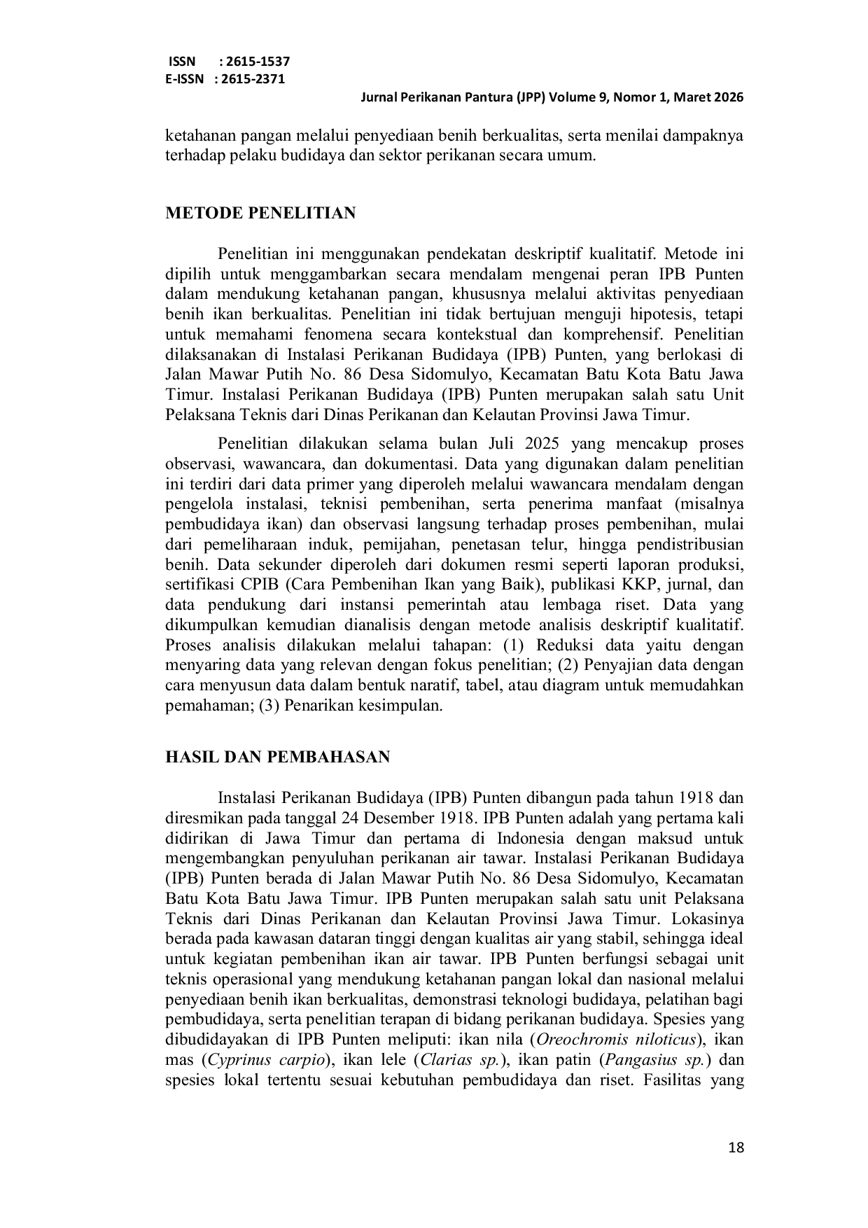 JURIS Peran Instalasi Perikanan Budidaya IPB Punten Dalam Mendukung Ketahanan Pangan Melalui Penyediaan Benih Berkualitas