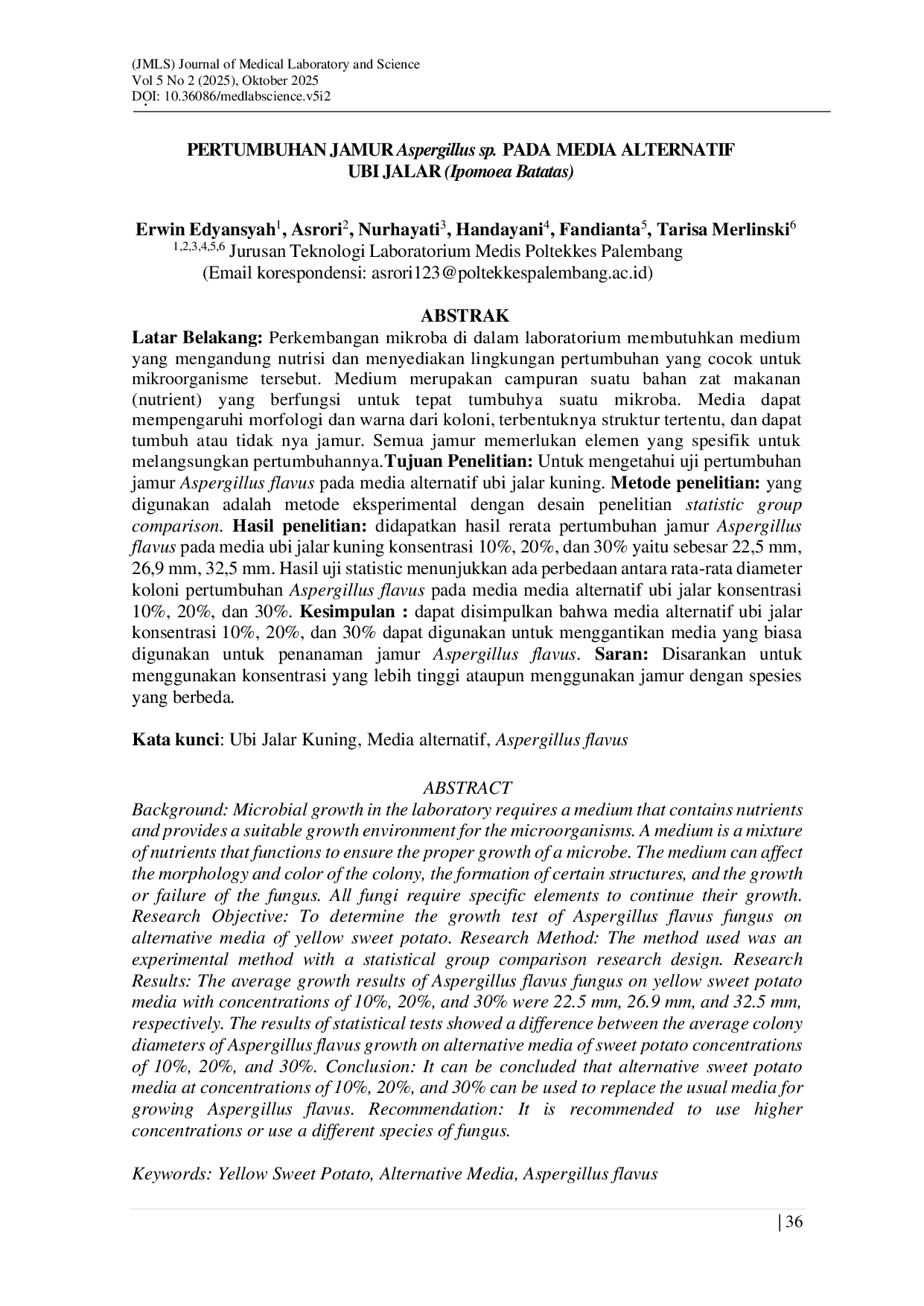 JURIS PERTUMBUHAN JAMUR Aspergillus sp PADA MEDIA ALTERNATIF UBI JALAR Ipomoea Batatas