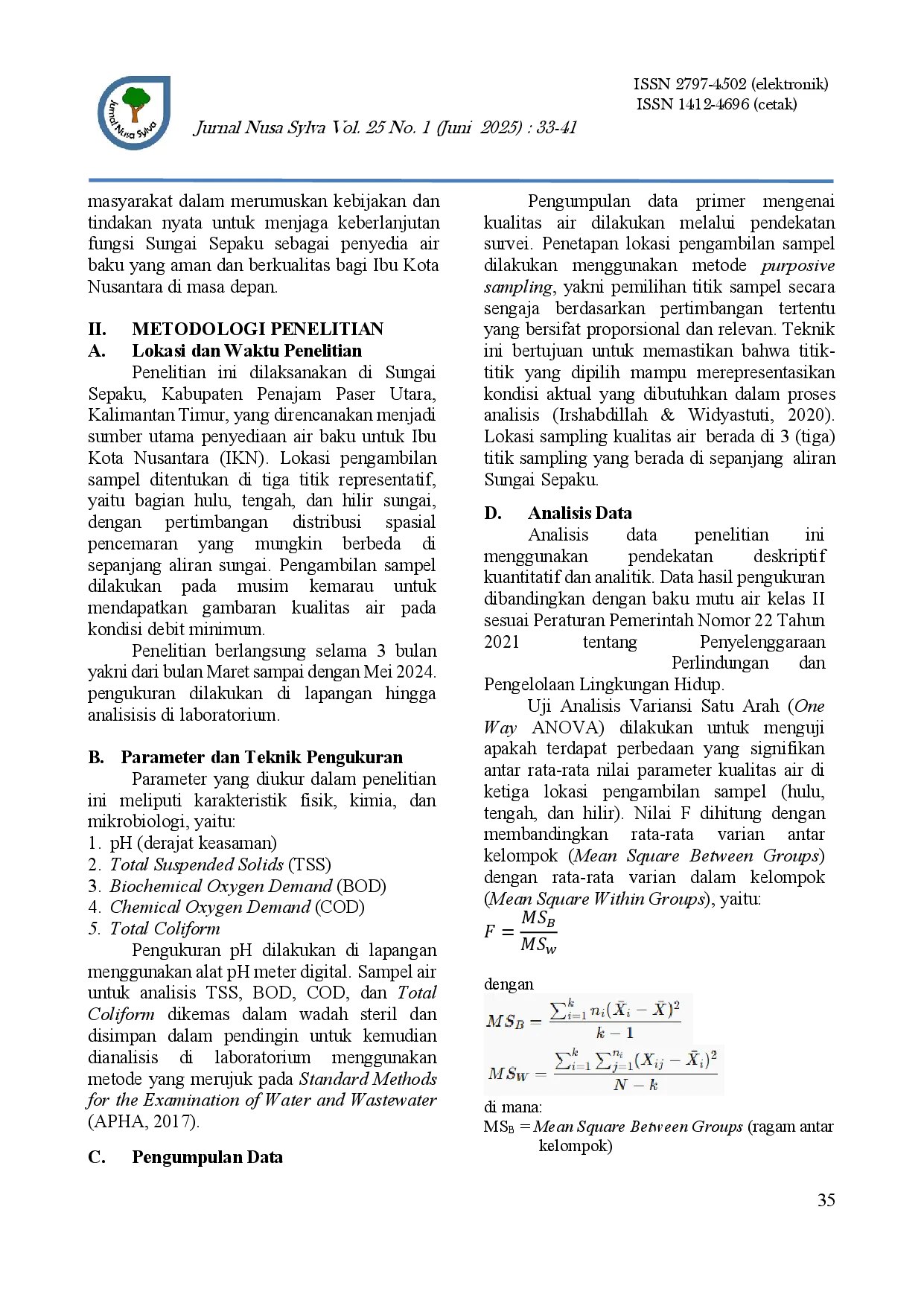 juris Analisis Kualitas Air Sungai Sepaku Sebagai Penyedia Air Bersih Di Ibu Kota Nusantara Ikn Kalimantan Timur