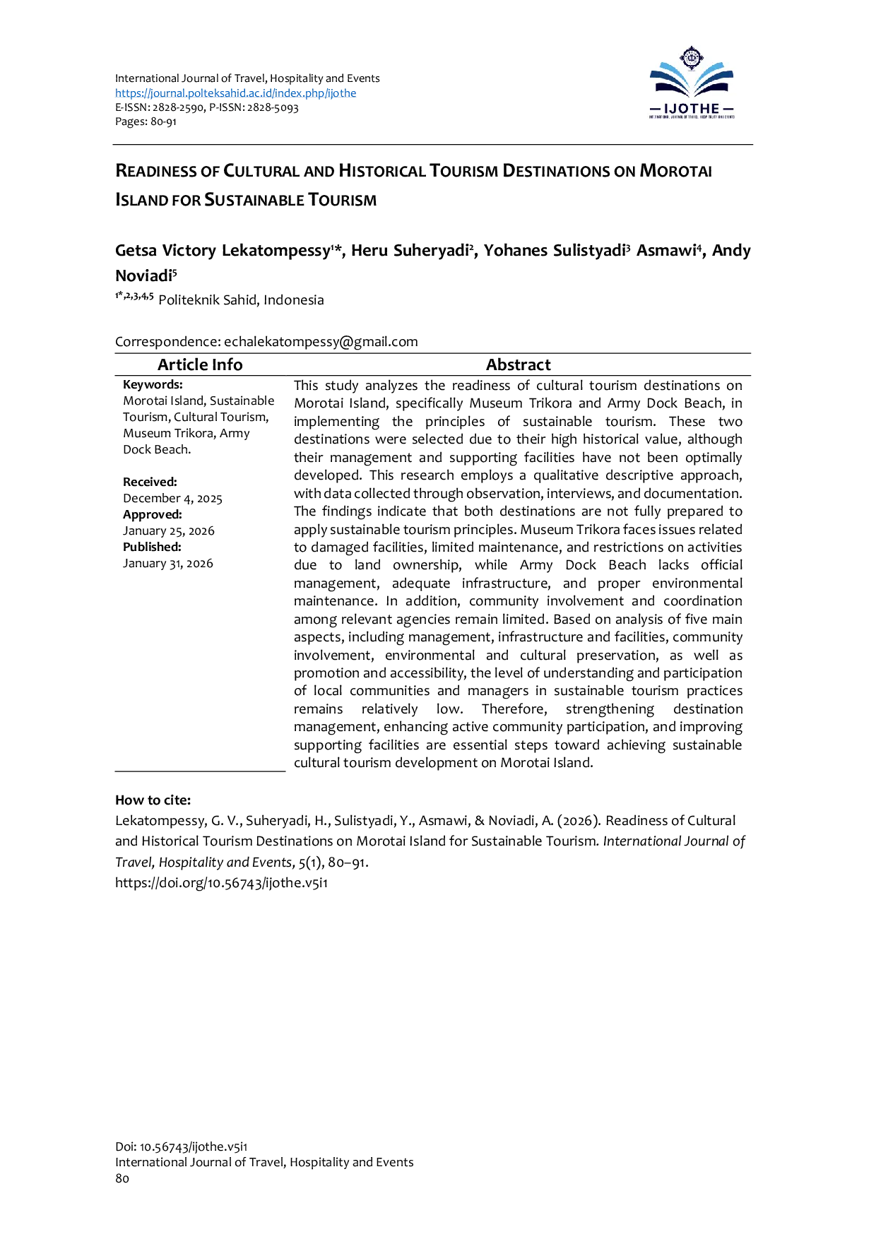 JURIS Morotai Island as Cultural and Historical Tourism Destinations Towards Tourism Sustainable