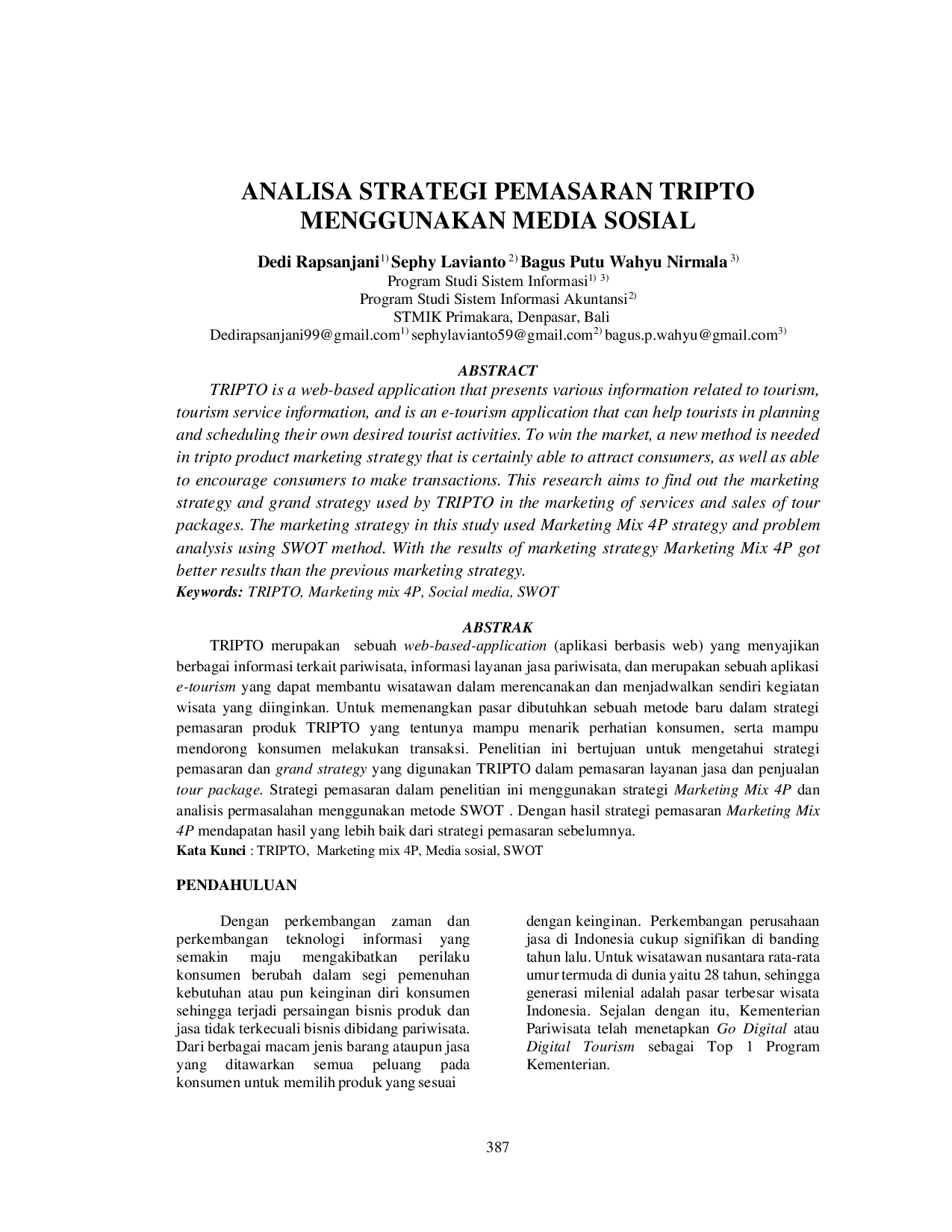 JURIS Analisa Strategi Pemasaran TRIPTO Menggunakan Media Sosial