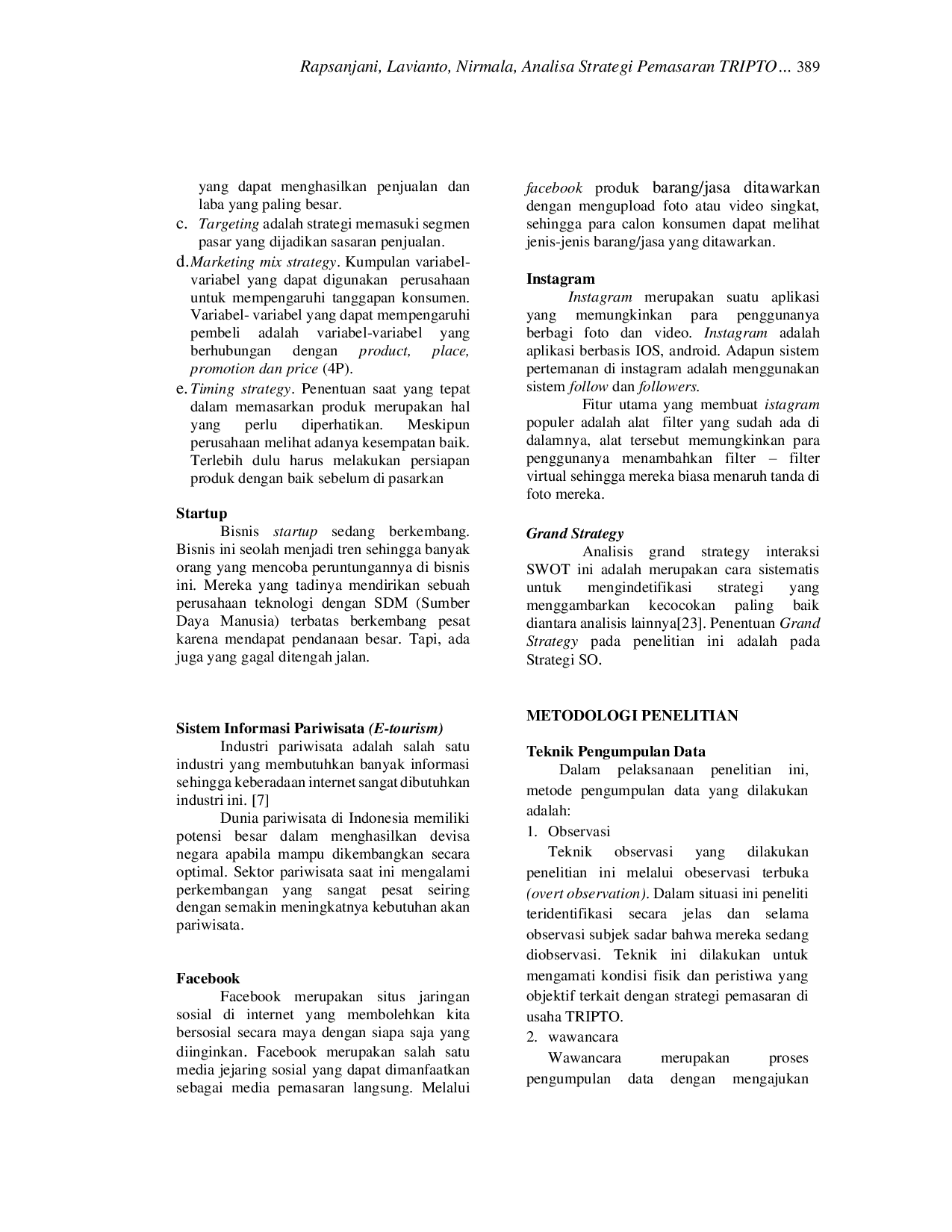 JURIS Analisa Strategi Pemasaran TRIPTO Menggunakan Media Sosial