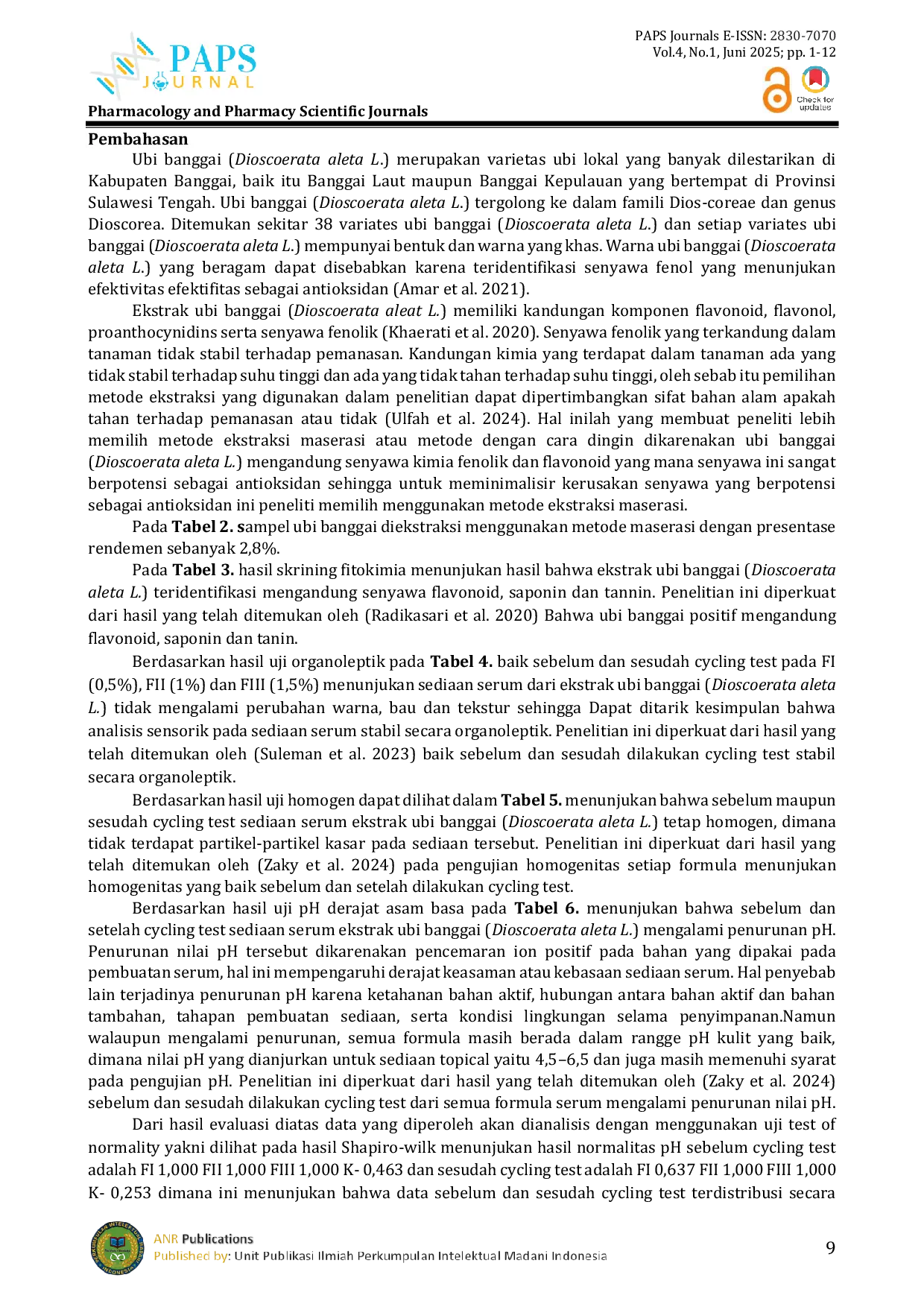 JURIS FORMULASI DAN UJI AKTIVITAS ANTIOKSIDAN SEDIAAN SERUM TANAMAN ENDEMIK KHAS BANGGAI EKSTRAK ETANOL UBI BANGGAI Dioscoerata aleta L DENGAN METODE DPPH