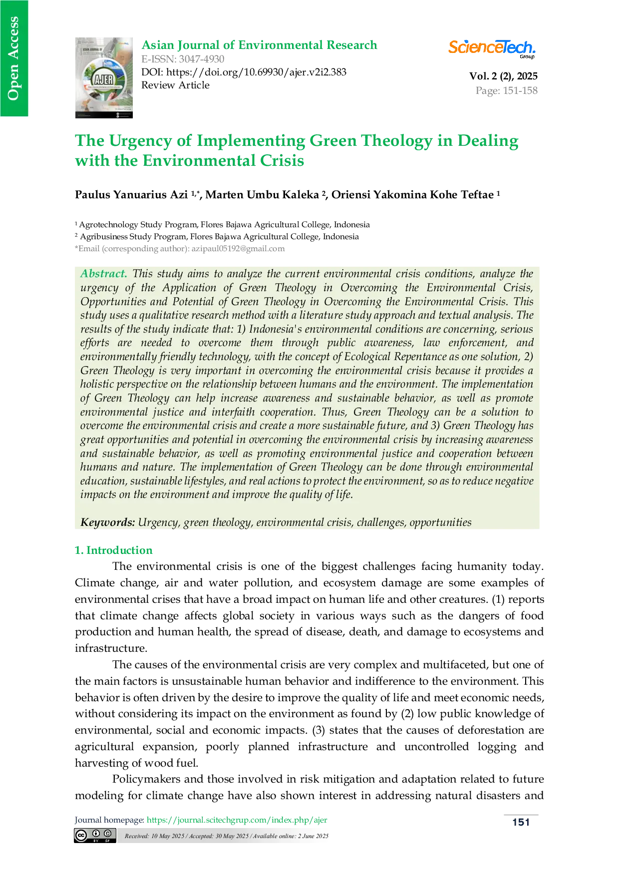 JURIS The Urgency of Implementing Green Theology in Dealing with the Environmental Crisis