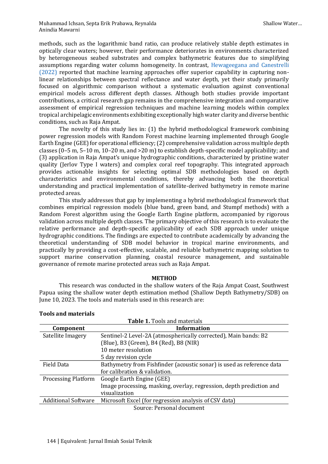 JURIS Shallow Water Bathymetry Mapping Using Sentinel 2 and Machine Learning in Raja Ampat Coastal Waters
